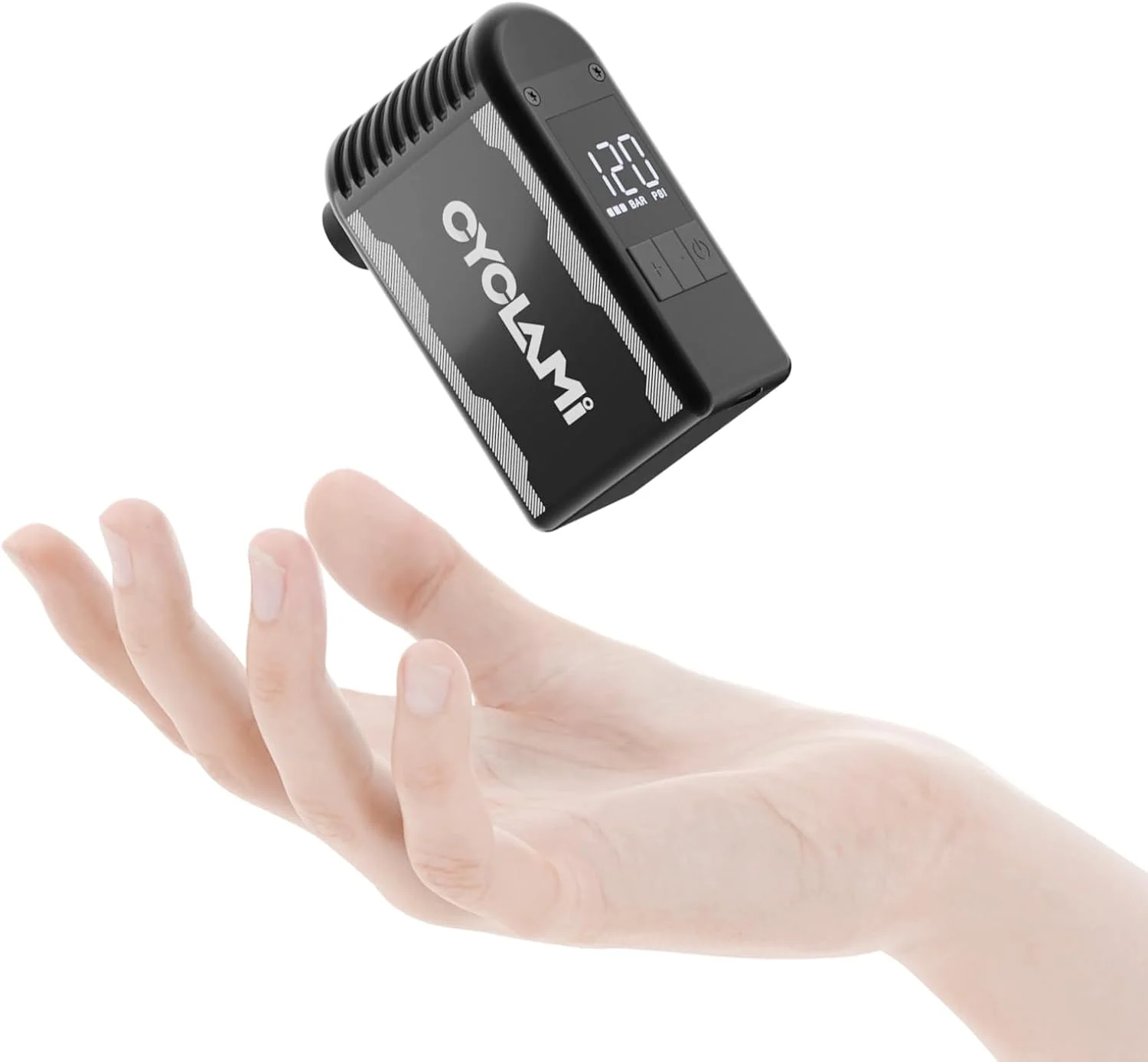 پمپ باد کوچک دوچرخه با درجه، پمپ هوای برقی دوچرخه CYCLAMI حداکثر 150/120/100 PSI، توقف خودکار، دریچه آلومینیومی پرستا و شرادر برای همه دوچرخه ها، باتری قابل شارژ Type-C