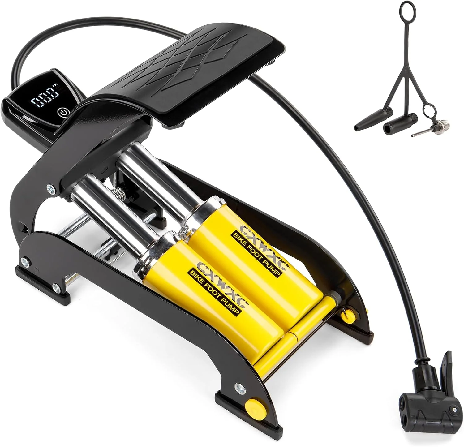 پمپ پایی CXWXC با دو سیلندر و فشارسنج دیجیتال، فشارسنج 11 بار / 160 PSI پمپ باد دوچرخه مناسب برای انواع دوچرخه، موتورسیکلت، خودرو پمپ پایی CXWXC با دو سیلندر و فشارسنج دیجیتال، فشارسنج 11 بار / 160 PSI پمپ باد دوچرخه مناسب برای انواع دوچرخه، موتورسیکلت، خودرو