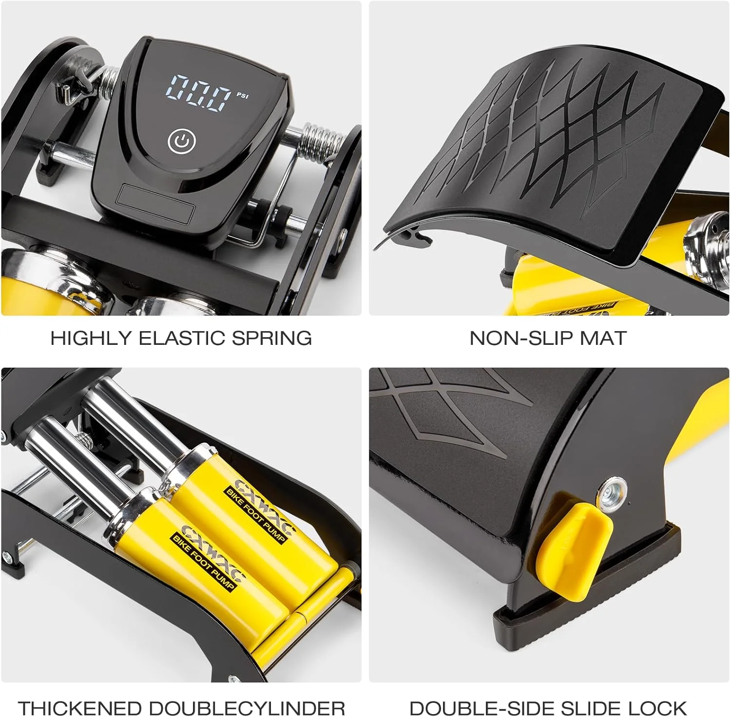 پمپ پایی CXWXC با دو سیلندر و فشارسنج دیجیتال، فشارسنج 11 بار / 160 PSI پمپ باد دوچرخه مناسب برای انواع دوچرخه، موتورسیکلت، خودرو پمپ پایی CXWXC با دو سیلندر و فشارسنج دیجیتال، فشارسنج 11 بار / 160 PSI پمپ باد دوچرخه مناسب برای انواع دوچرخه، موتورسیکلت، خودرو