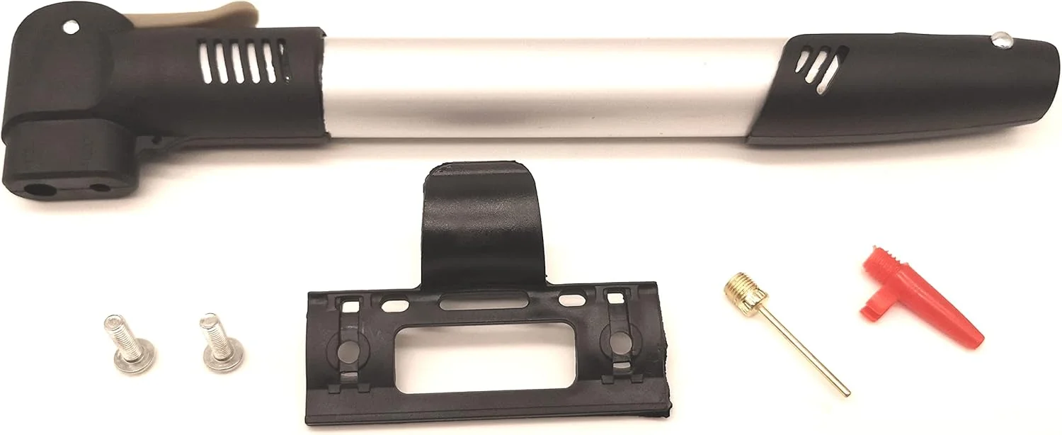تلمبه دوچرخه، تلمبه باد مناسب برای تمام والف ها، قابل حمل، 100 PSI معادل 6.9 بار، به همراه بست، سوزن توپ و نازل هوا، 28 سانتی متر. ایده آل برای دوچرخه های جاده، کوهستان، BMX، سایکلوکراس، دوچرخه های هیبریدی، کالسکه، توپ و ساحل