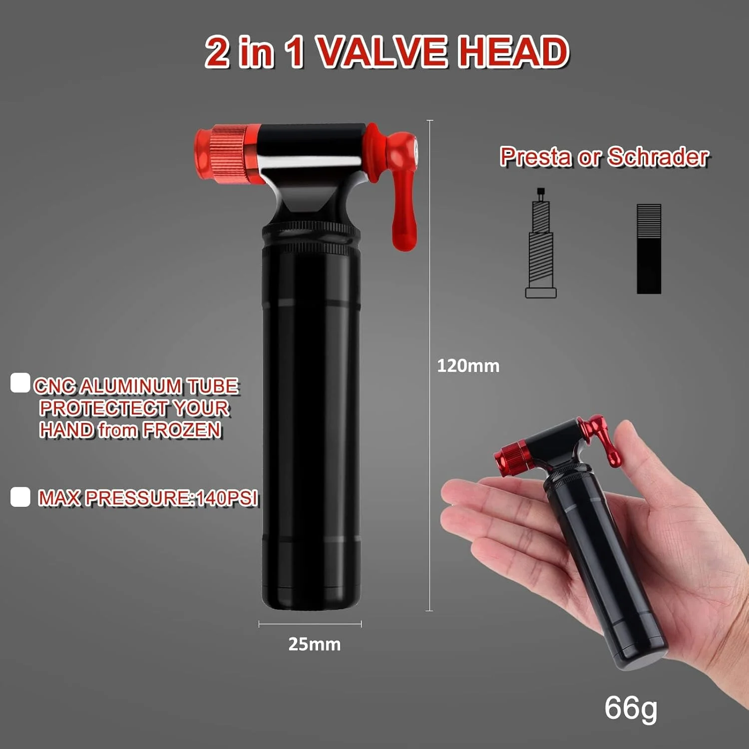 تلمبه CO2 دوچرخه، تلمبه باد سریع و جمع و جور CO2، تلمبه لاستیک CO2 با محفظه نگهداری کارتریج، سازگار با پرستا و شرادر، جهانی برای کارتریج های 16G رزوه دار یا بدون رزوه، آسان و ایمن تلمبه CO2 دوچرخه، تلمبه باد سریع و جمع و جور CO2، تلمبه لاستیک CO2 با محفظه نگهداری کارتریج، سازگار با پرستا و شرادر، جهانی برای کارتریج های 16G رزوه دار یا بدون رزوه، آسان و ایمن