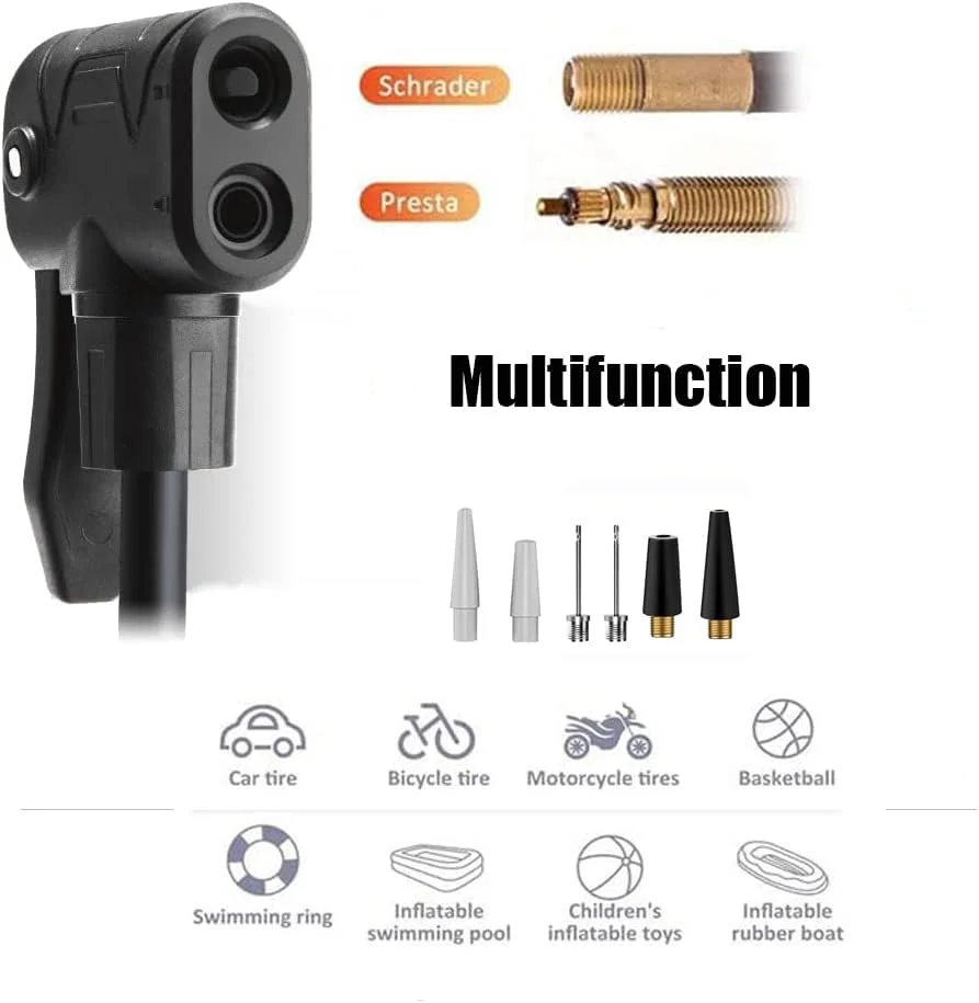 تلمبه پایی دوچرخه CLOLOP، تلمبه ایستاده، تلمبه توپ، دارای دریچه های پرستا و شرادر برای لاستیک دوچرخه، توپ های ورزشی، بادکنک ها، حلقه های شنا و غیره.