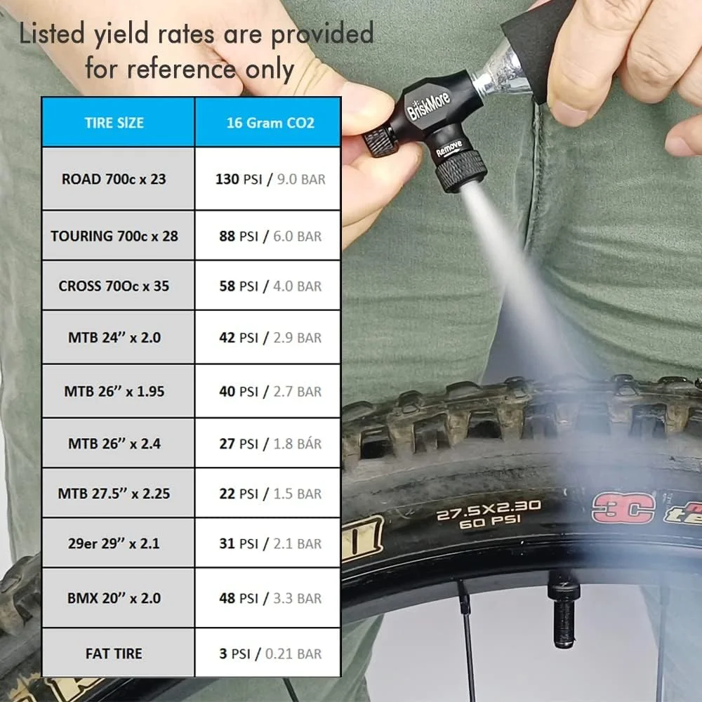 مجموعه پمپ CO2 با 9 عدد کارتریج 16 گرمی یا 5 عدد کارتریج CO2 16 گرمی، سازگار با والف های پرستا و شرادر، پمپ CO2 تایر دوچرخه، شامل روکش عایق