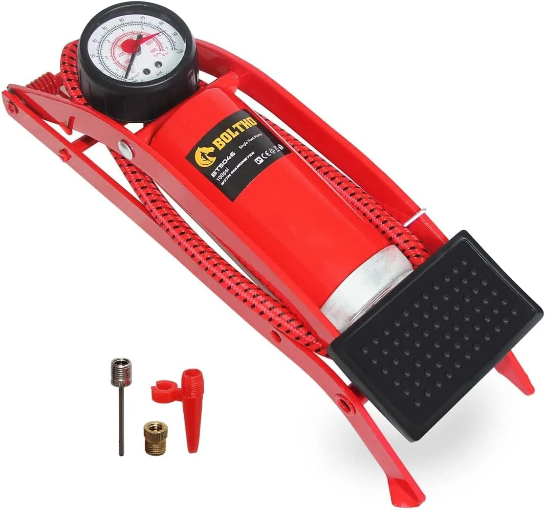 پمپ پایی، پمپ باد زمینی قابل حمل با درجه فشار دقیق و دریچه های هوشمند، پمپ باد 100PSI برای دوچرخه، موتور سیکلت، ماشین، توپ و سایر وسایل بادی