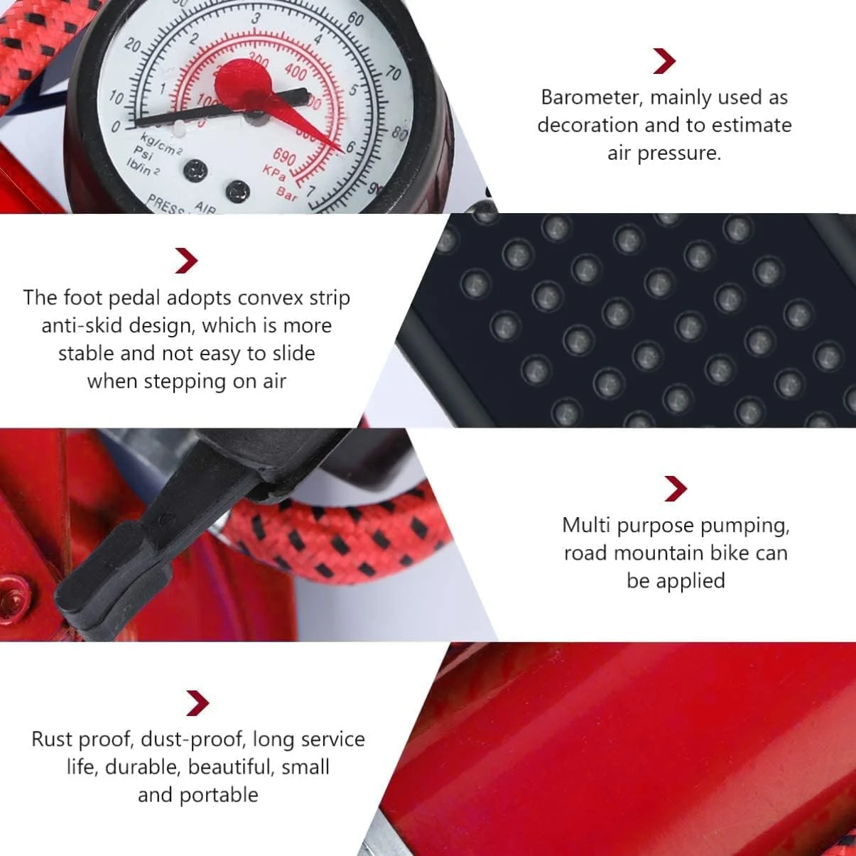 پمپ پایی، پمپ باد زمینی قابل حمل با درجه فشار دقیق و دریچه های هوشمند، پمپ باد 100PSI برای دوچرخه، موتور سیکلت، ماشین، توپ و سایر وسایل بادی