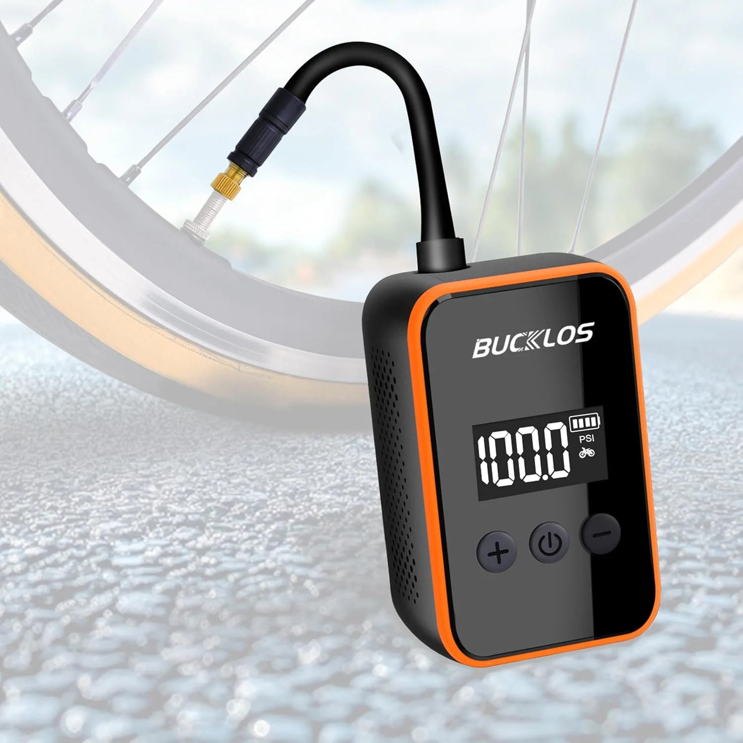 پمپ برقی کوچک دوچرخه BUCKLOS با نمایشگر LED، تلمبه باد قابل حمل 150PSI، پمپ هوای قابل شارژ Type-C با باتری 2000mAh، دریچه های Presta & Schrader، برای دوچرخه های جاده، کوهستان و دوچرخه های الکترونیکی