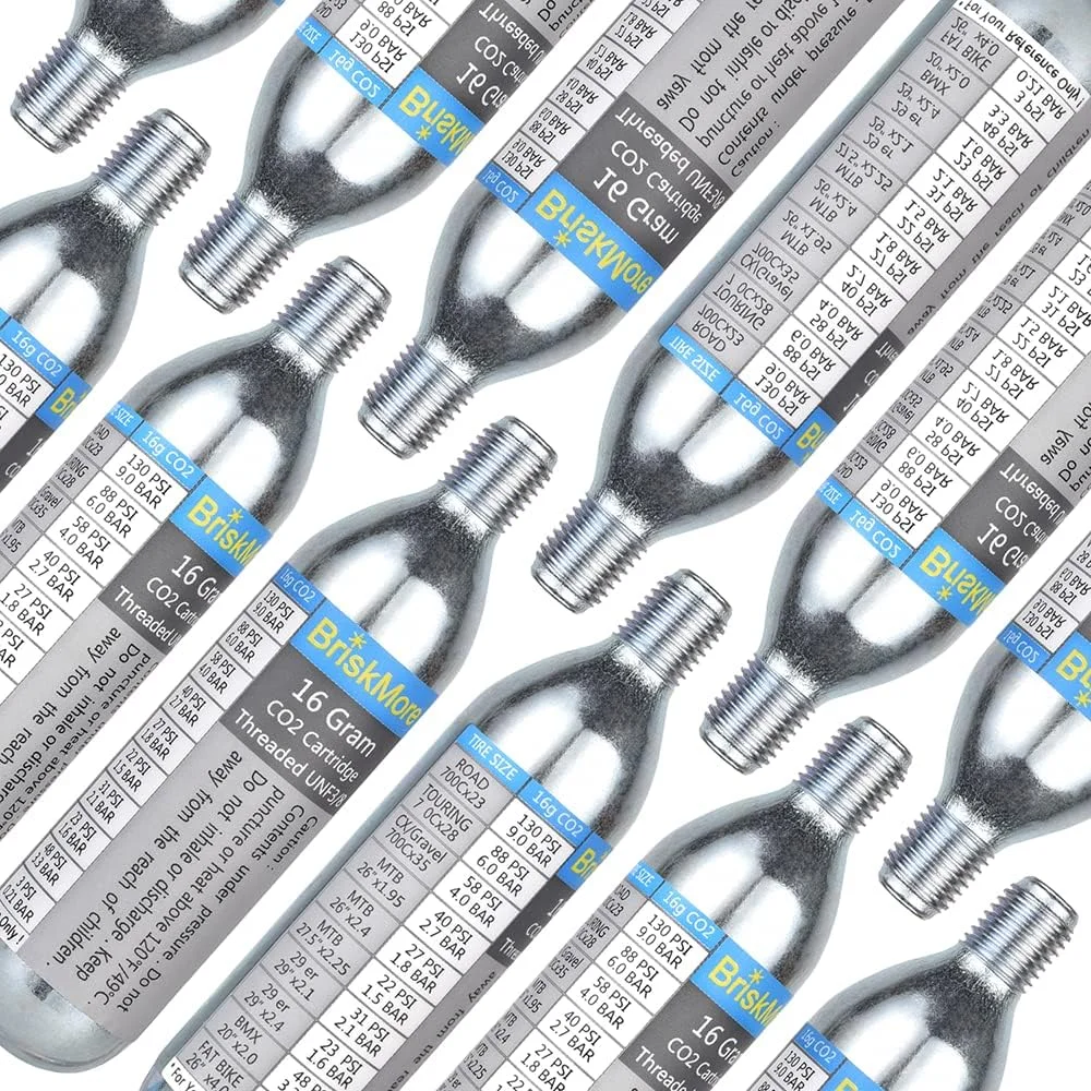 دستگاه باد کننده CO2 یا 12 عدد کارتریج CO2 شانزده گرمی برای لاستیک دوچرخه، سازگار با والف های پرستا و شرادر، پمپ باد لاستیک دوچرخه برای دوچرخه های کوهستانی و جاده ای، شامل آستین عایق