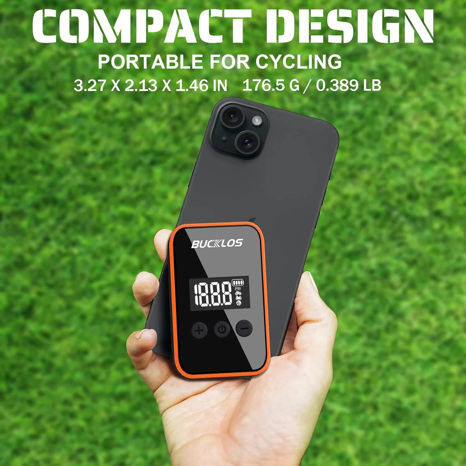 پمپ باد کوچک دوچرخه با فشارسنج باکلوس، حداکثر 150PSI، پمپ برقی قابل حمل تایر دوچرخه، باتری Type-C با توقف خودکار، دارای والف پرستا و شرادر برای دوچرخه کورسی، دوچرخه کوهستان و دوچرخه برقی