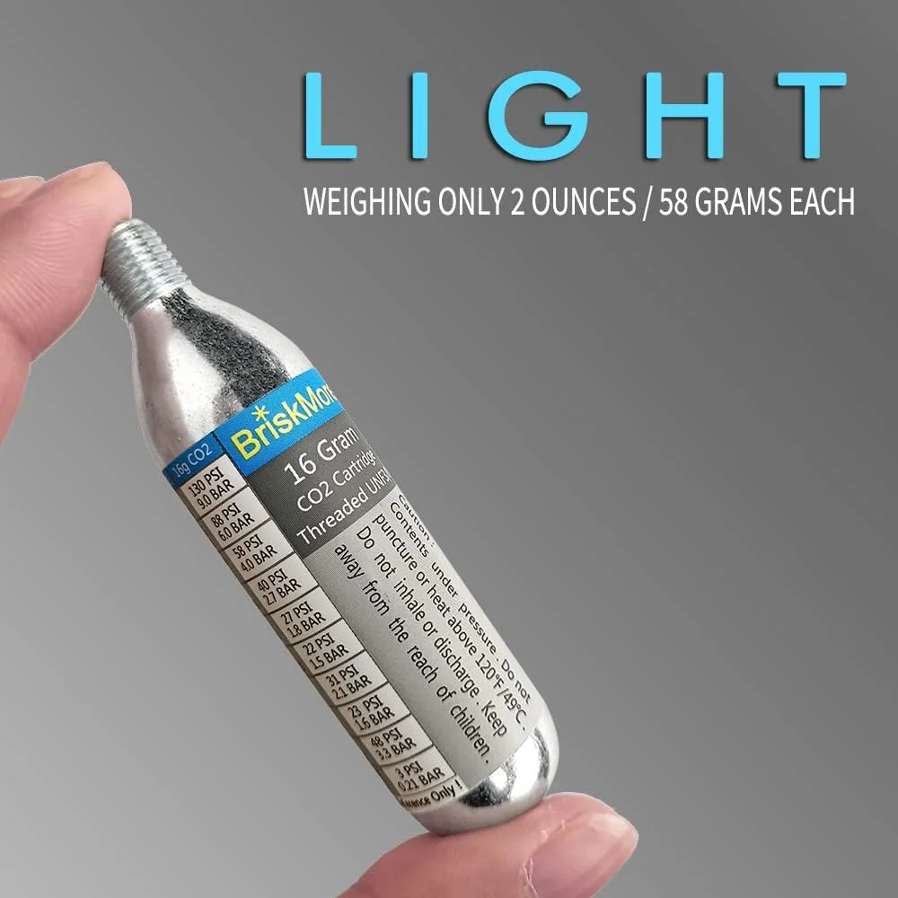 دستگاه باد کننده CO2 یا 12 عدد کارتریج CO2 شانزده گرمی برای لاستیک دوچرخه، سازگار با والف های پرستا و شرادر، پمپ باد لاستیک دوچرخه برای دوچرخه های کوهستانی و جاده ای، شامل آستین عایق