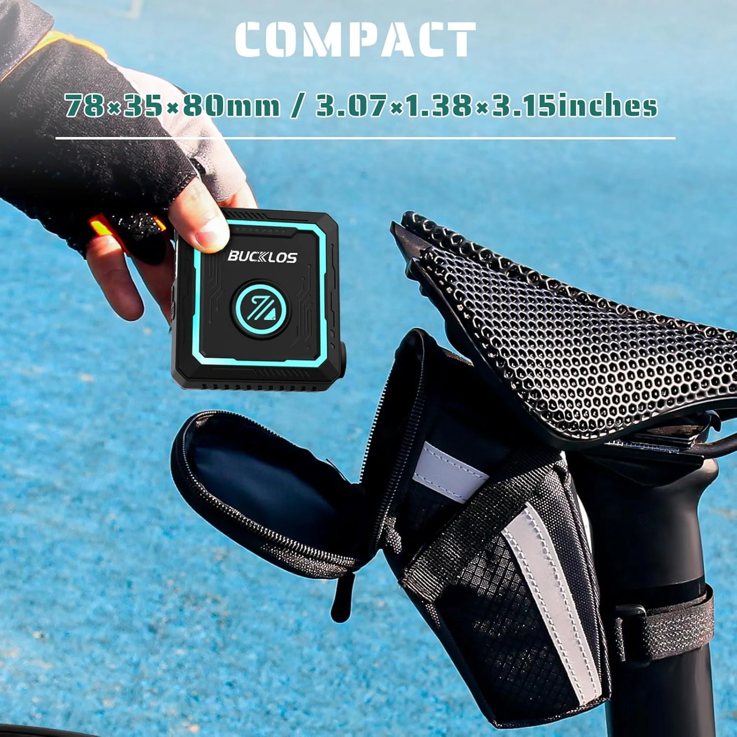 پمپ برقی کوچک دوچرخه باکلوس با گیج فشار دیجیتال، حداکثر 150PSI، پمپ باد قابل حمل و شارژی با توقف خودکار، دارای والف پرستا و شرادر برای دوچرخه کورسی، دوچرخه کوهستان و دوچرخه برقی