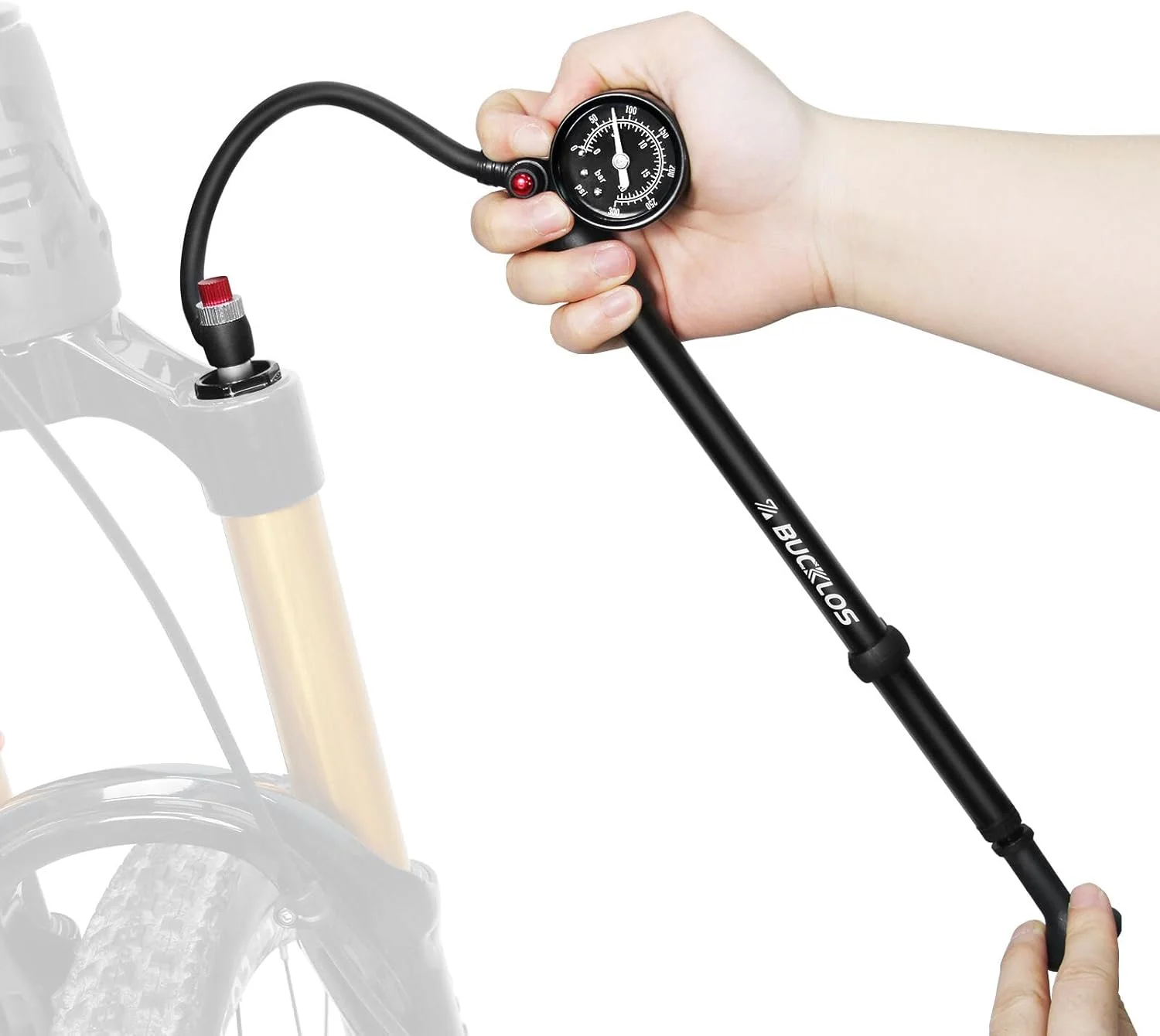 پمپ کمک فنر دوچرخه کوهستان باکلوس، پمپ های بادی کمک فنر عقب و دوشاخ جلو با فشار بالا 300 PSI به همراه گیج فشار، مناسب برای دوچرخه های MTB و جاده، دارای شیر شردر بدون نشتی هوا، ابزار دوچرخه