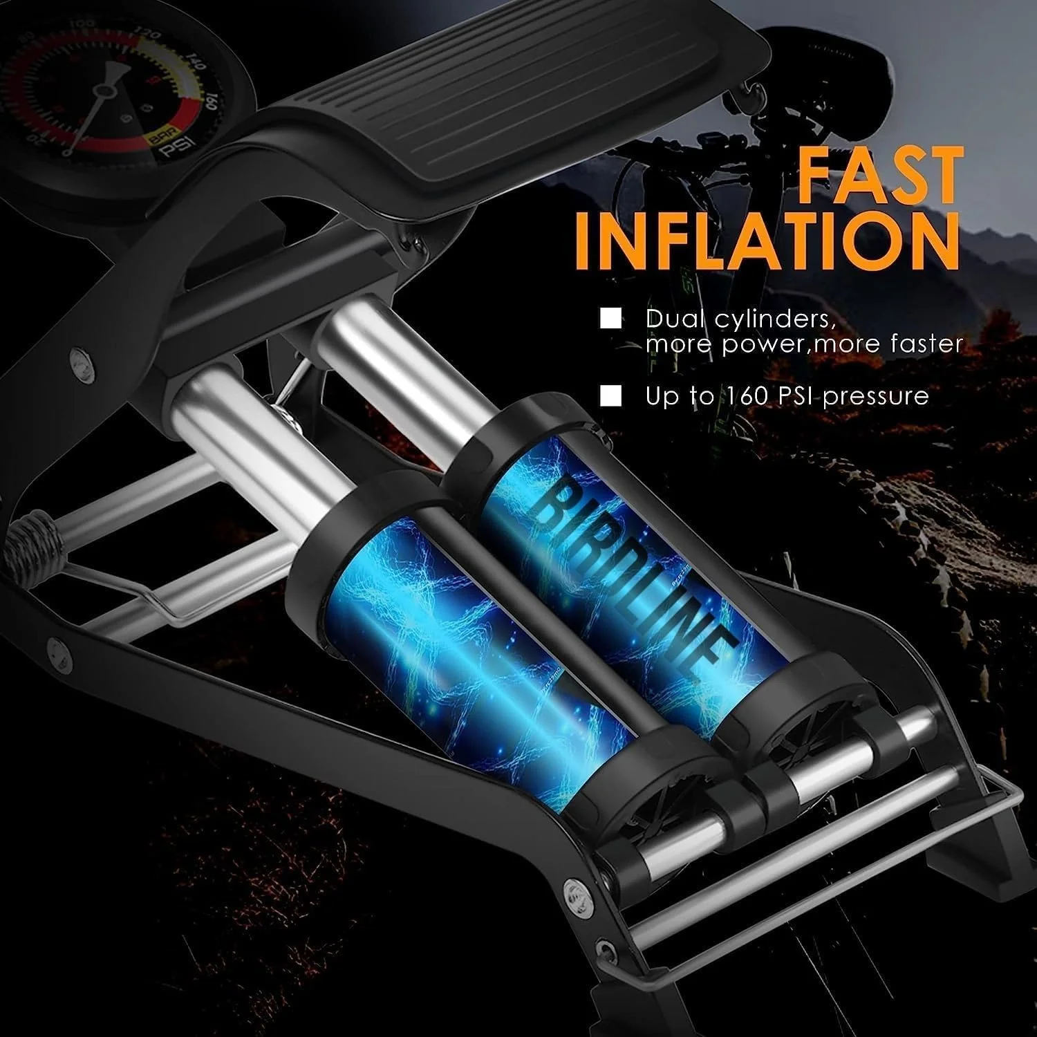 پمپ باد پدالی دو سیلندر BIRDLINE، پمپ هوای فشار قوی قابل حمل برای دوچرخه، موتور سیکلت، ماشین، فوتبال، والیبال و تیوپلس (چند رنگ)