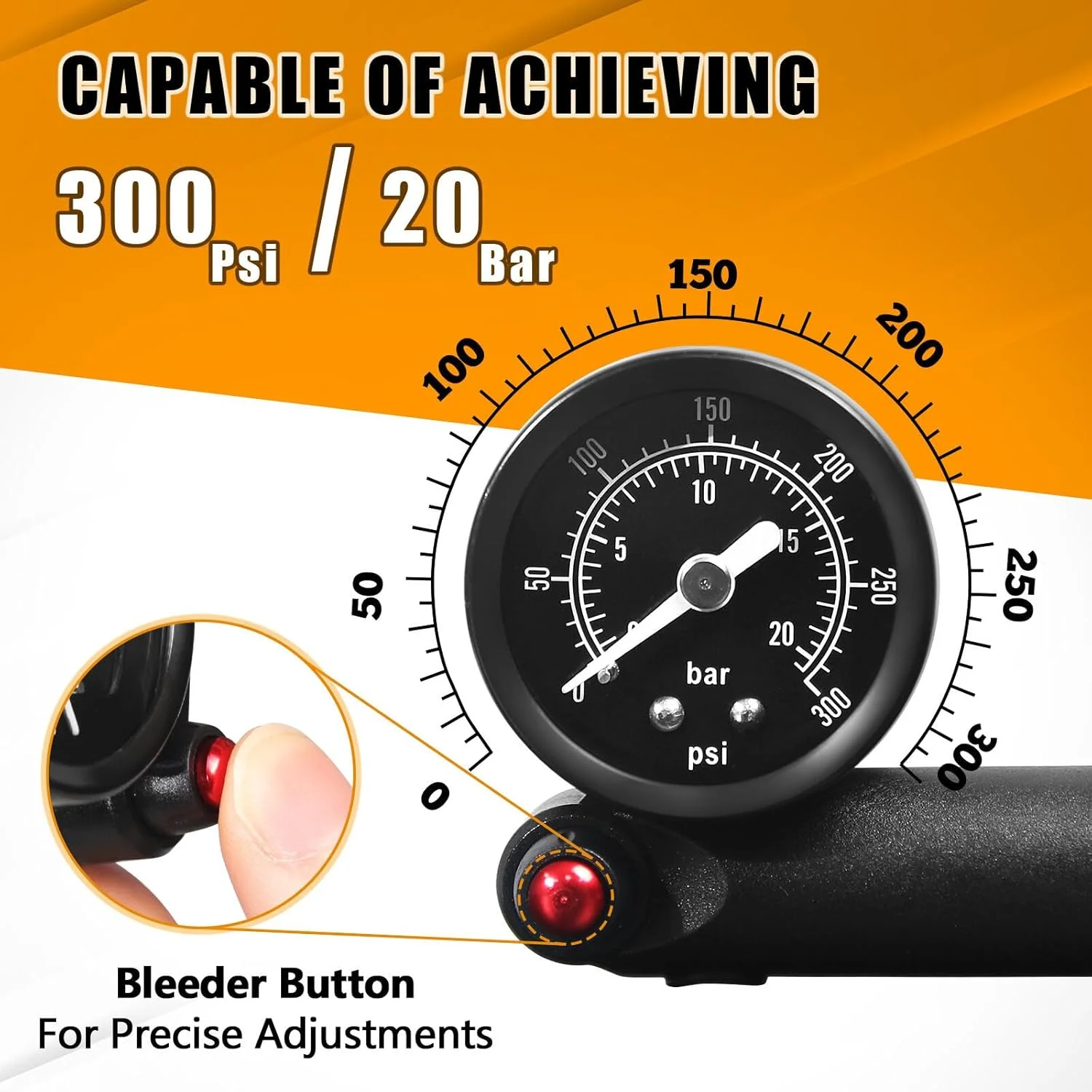 پمپ کمک فنر دوچرخه کوهستان باکلوس، پمپ های بادی کمک فنر عقب و دوشاخ جلو با فشار بالا 300 PSI به همراه گیج فشار، مناسب برای دوچرخه های MTB و جاده، دارای شیر شردر بدون نشتی هوا، ابزار دوچرخه