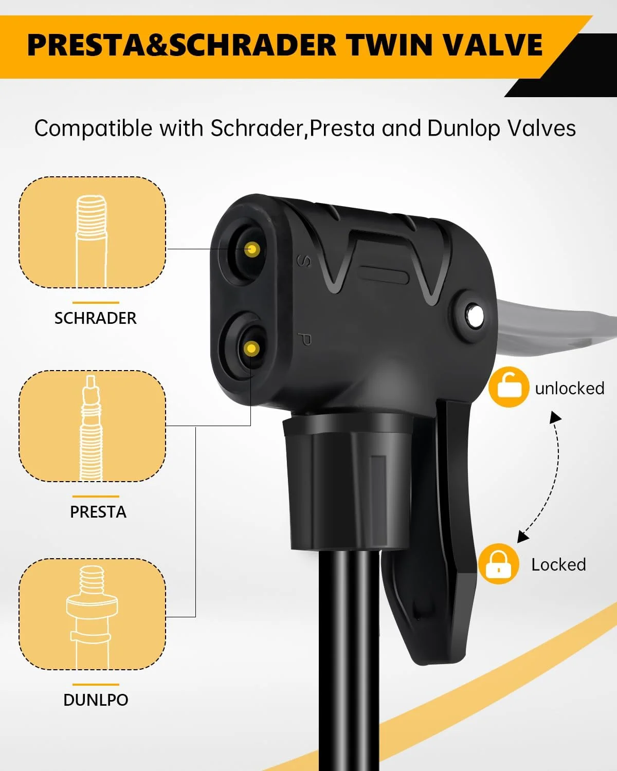 تلمبه دوچرخه VOGORA با فشارسنج دقیق، تلمبه باد دوچرخه 160 PSI با والف های پرستا و شرادر، تلمبه پایی برای تایر، توپ و وسایل بادی