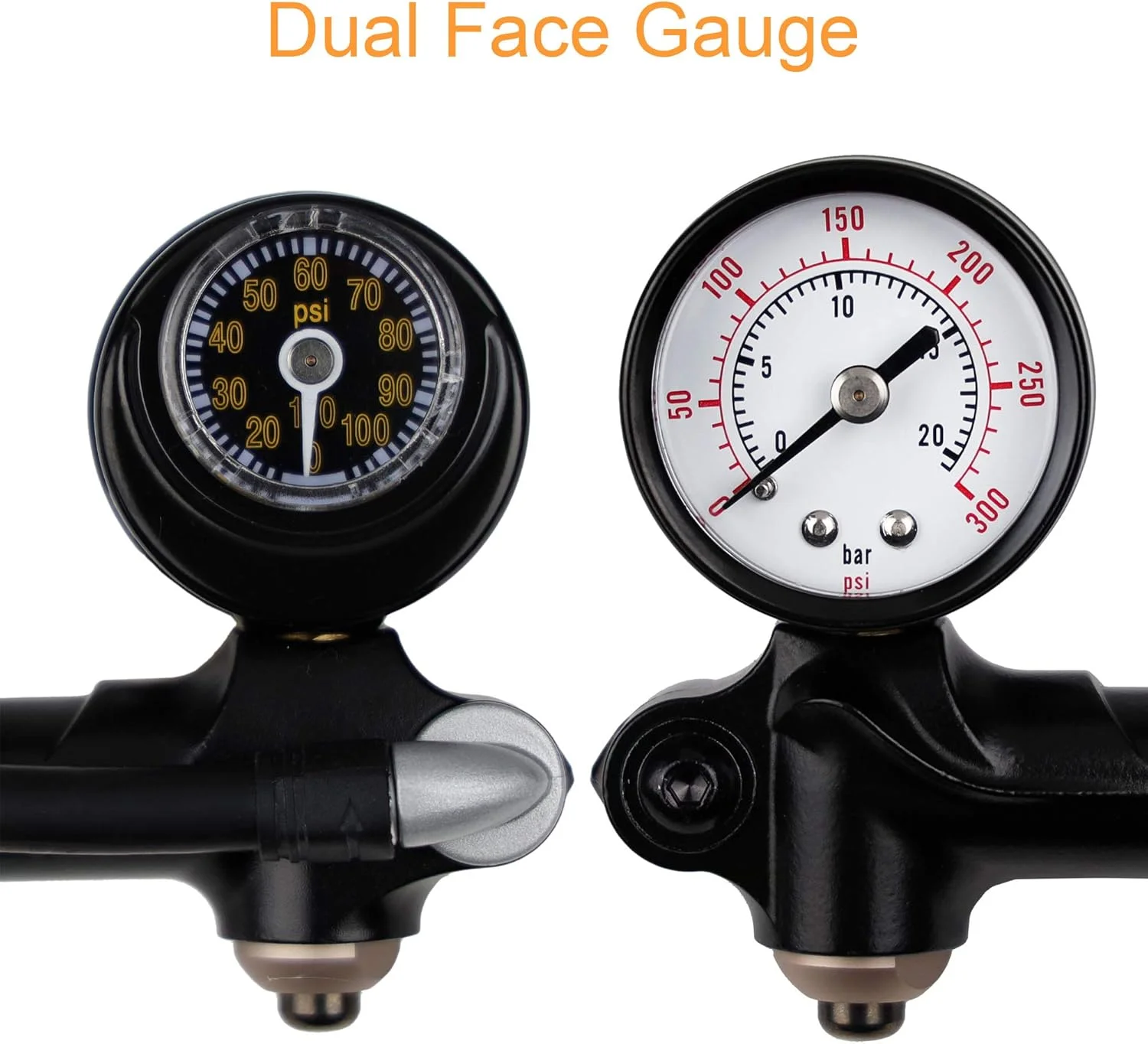 تلمبه دوچرخه ونزو با فشار بالا 300 PSI، دو طرفه با گیج، مناسب برای دوشاخ و کمک فنر عقب، مینی پمپ هوا برای دوچرخه کوهستان و دانهیل - نازل بدون هدر رفت هوا