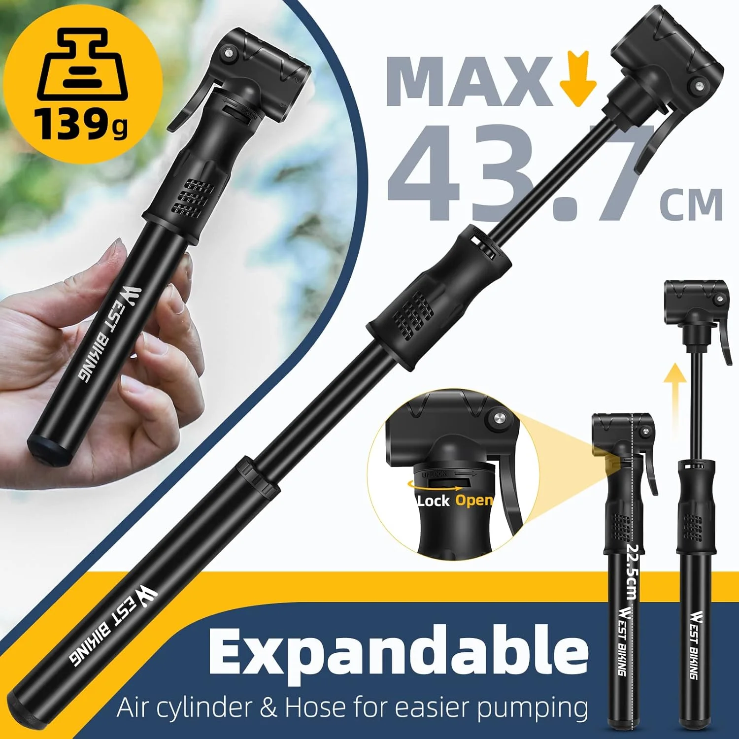 تلمبه دوچرخه مینی - تلمبه دوچرخه آلیاژ آلومینیوم برای والف های پرستا و شرادر، تلمبه تایر دوچرخه سبک وزن قابل حمل، تلمبه هوای مینی برای باد کردن سریع تایر برای دوچرخه کوهستانی، جاده ای و تلمبه توپ