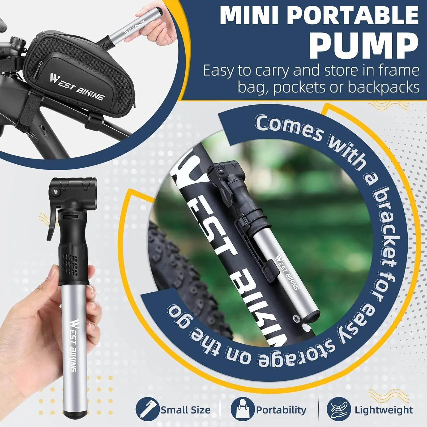 تلمبه دوچرخه مینی - تلمبه دوچرخه آلیاژ آلومینیوم برای والف پرستا/شردر، تلمبه تایر دوچرخه سبک وزن قابل حمل، تلمبه هوای مینی برای تایر سریع برای تلمبه توپ دوچرخه جاده کوهستانی