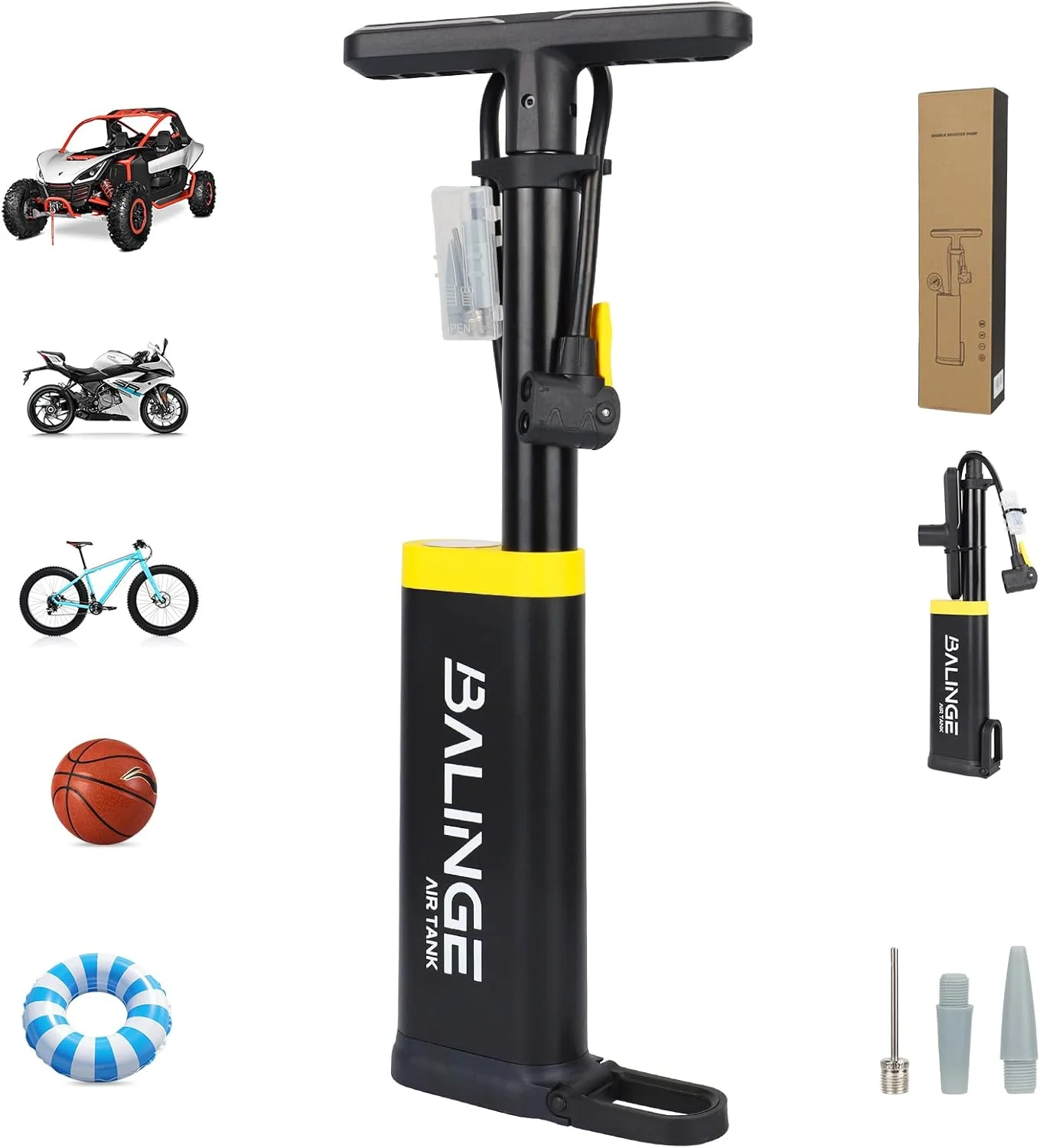 پمپ باد ایستاده قابل حمل فشار قوی، تا 120 PSI، دارای فشارسنج آنالوگ، دو دریچه، دسته ارگونومیک، مناسب برای والف های پرستا، شرادر و دانلوپ، پمپ باد برای موتور سیکلت، دوچرخه، توپ