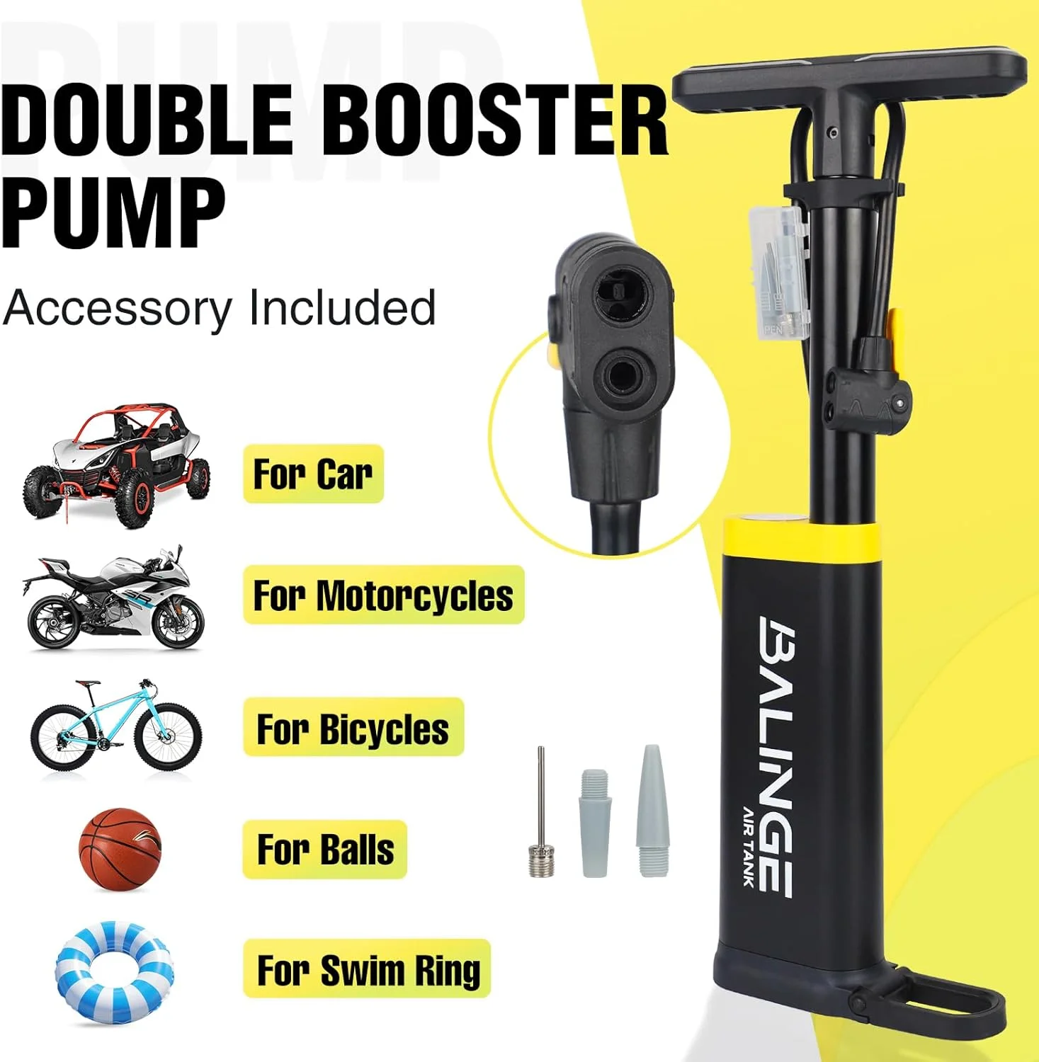 پمپ باد ایستاده قابل حمل فشار قوی، تا 120 PSI، دارای فشارسنج آنالوگ، دو دریچه، دسته ارگونومیک، مناسب برای والف های پرستا، شرادر و دانلوپ، پمپ باد برای موتور سیکلت، دوچرخه، توپ