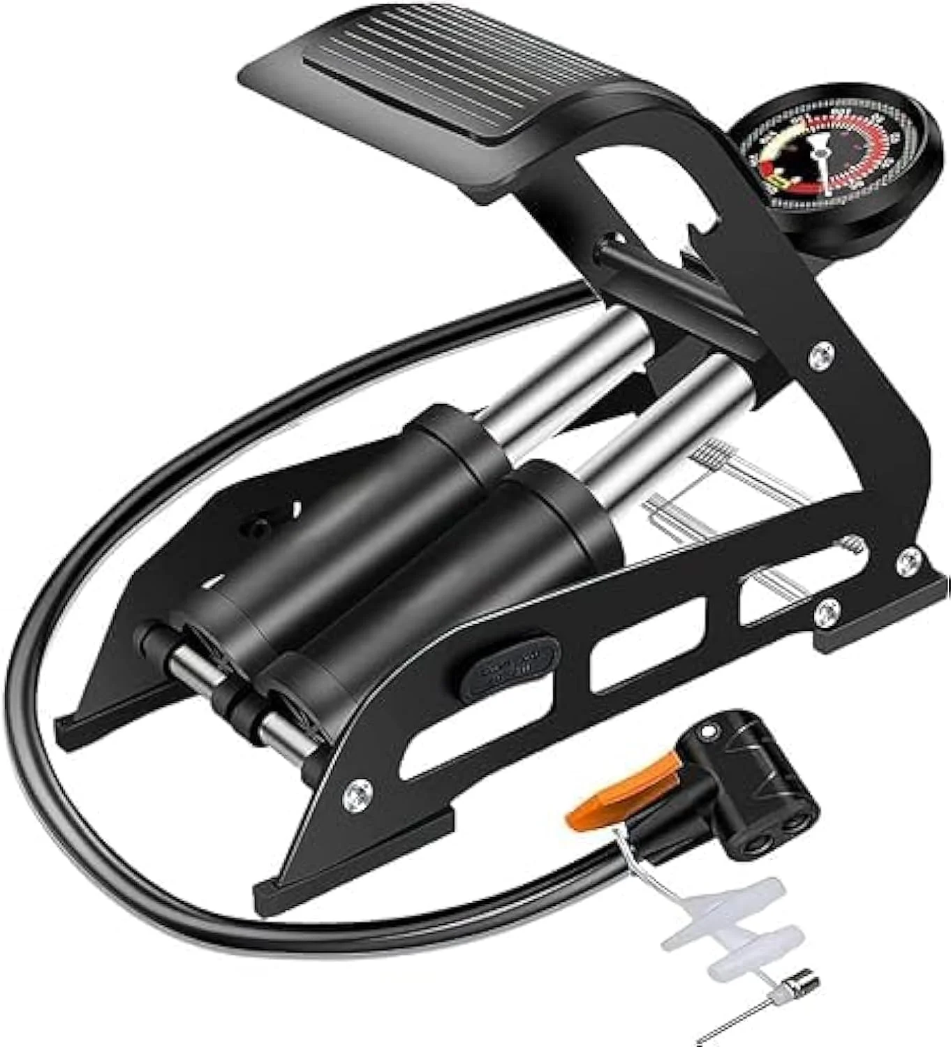 پمپ باد پدالی دو سیلندر AQSON، پمپ بادی قابل حمل با فشارسنج دقیق 160PSI، مناسب برای والف های پرستا، شرادر و آلمانی برای دوچرخه، توپ، اسکوتر، ماشین، اسباب بازی های بادی