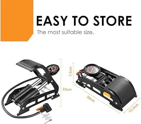 پمپ باد پدالی دو سیلندر AQSON، پمپ بادی قابل حمل با فشارسنج دقیق 160PSI، مناسب برای والف های پرستا، شرادر و آلمانی برای دوچرخه، توپ، اسکوتر، ماشین، اسباب بازی های بادی