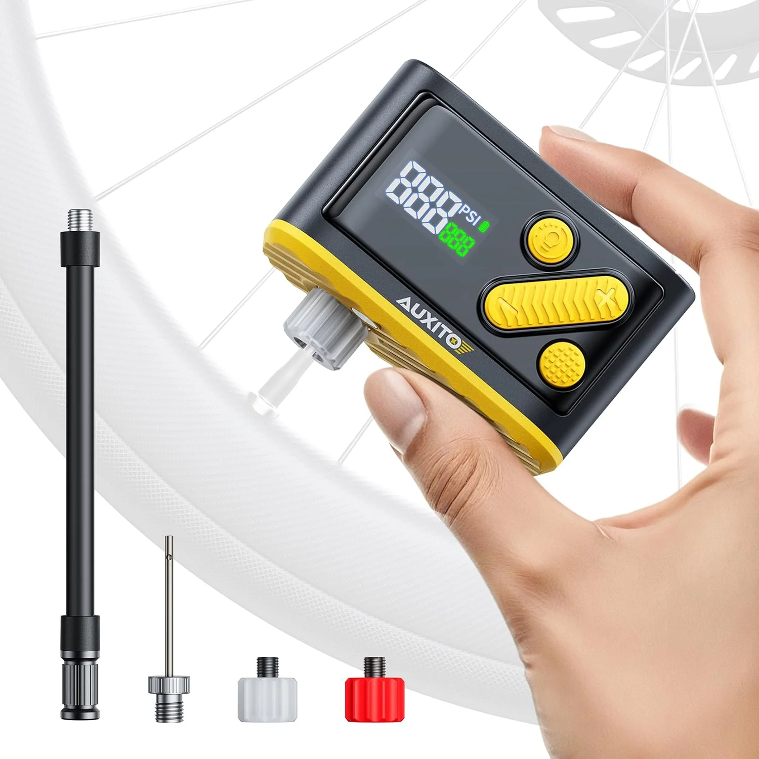 پمپ باد کوچک دوچرخه AUXITO، پمپ برقی دوچرخه با گیج، بادکردن سریع 30 ثانیه ای، پمپ تایر دوچرخه 120PSI با آداپتور والف پرستا و شرادر، لوازم جانبی دوچرخه برای دوچرخه های جاده ای، کوهستانی، برقی و موتورسیکلت