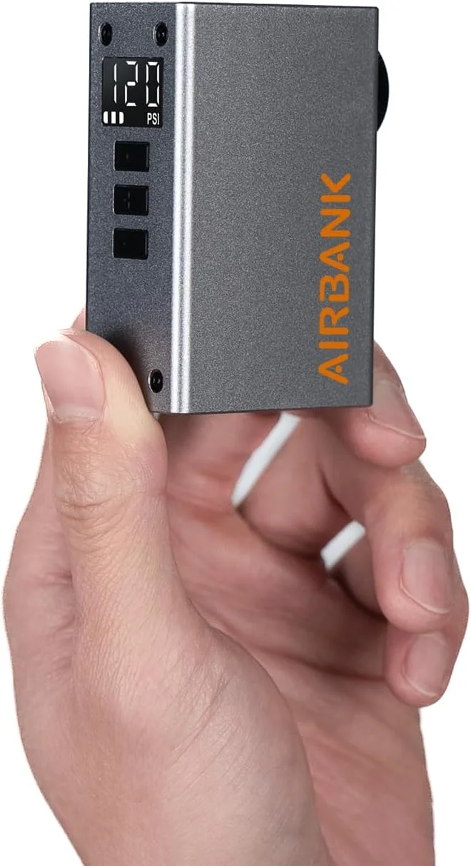 پمپ باد مینی دوچرخه AIRBANK با درجه فشار، پمپ باد برقی قابل حمل 120 PSI Pocket 2 PRO قابل شارژ برای دوچرخه جاده، دوچرخه کوهستان و توپ های ورزشی برای والف شرادر و پرستا