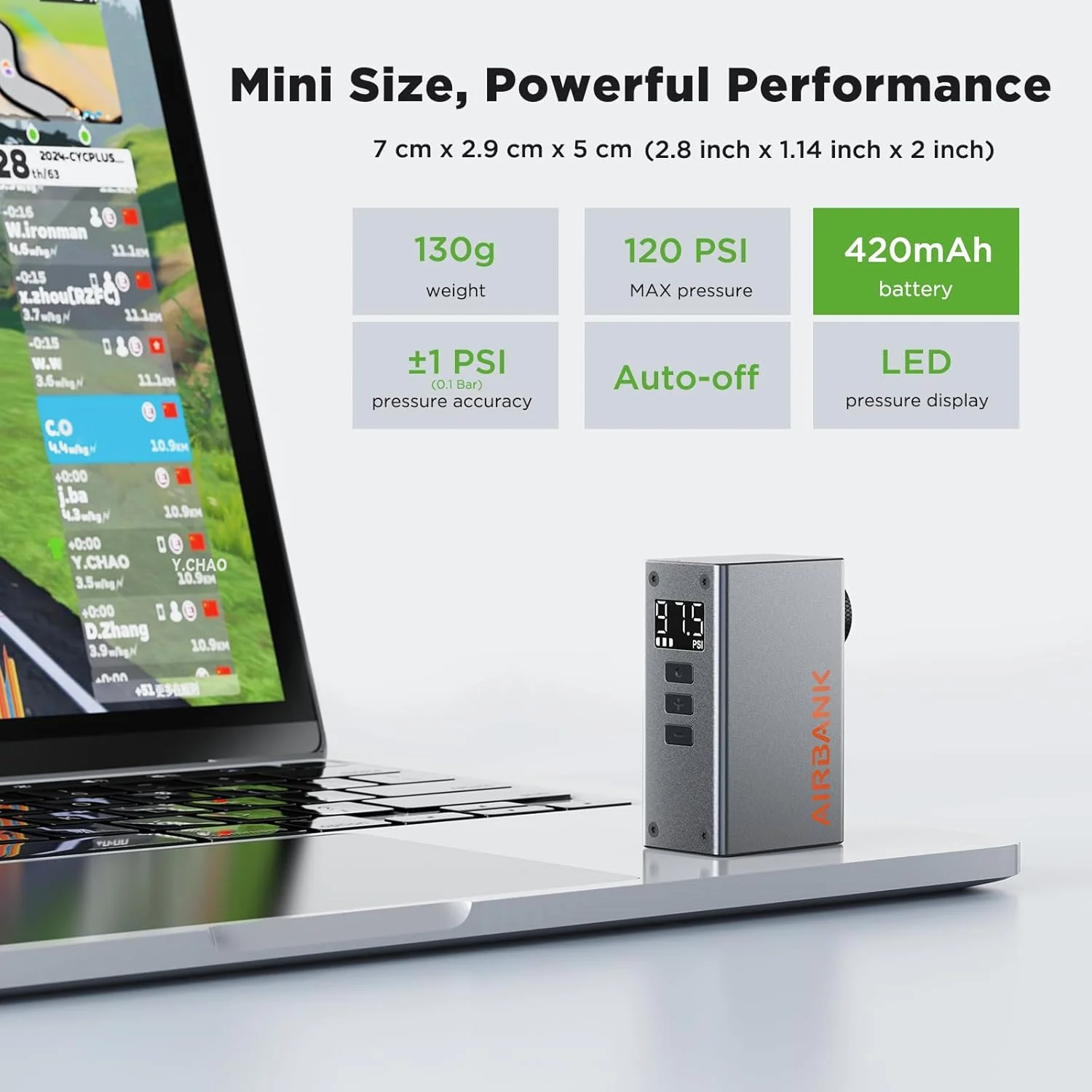 پمپ باد مینی دوچرخه AIRBANK با درجه فشار، پمپ باد برقی قابل حمل 120 PSI Pocket 2 PRO قابل شارژ برای دوچرخه جاده، دوچرخه کوهستان و توپ های ورزشی برای والف شرادر و پرستا