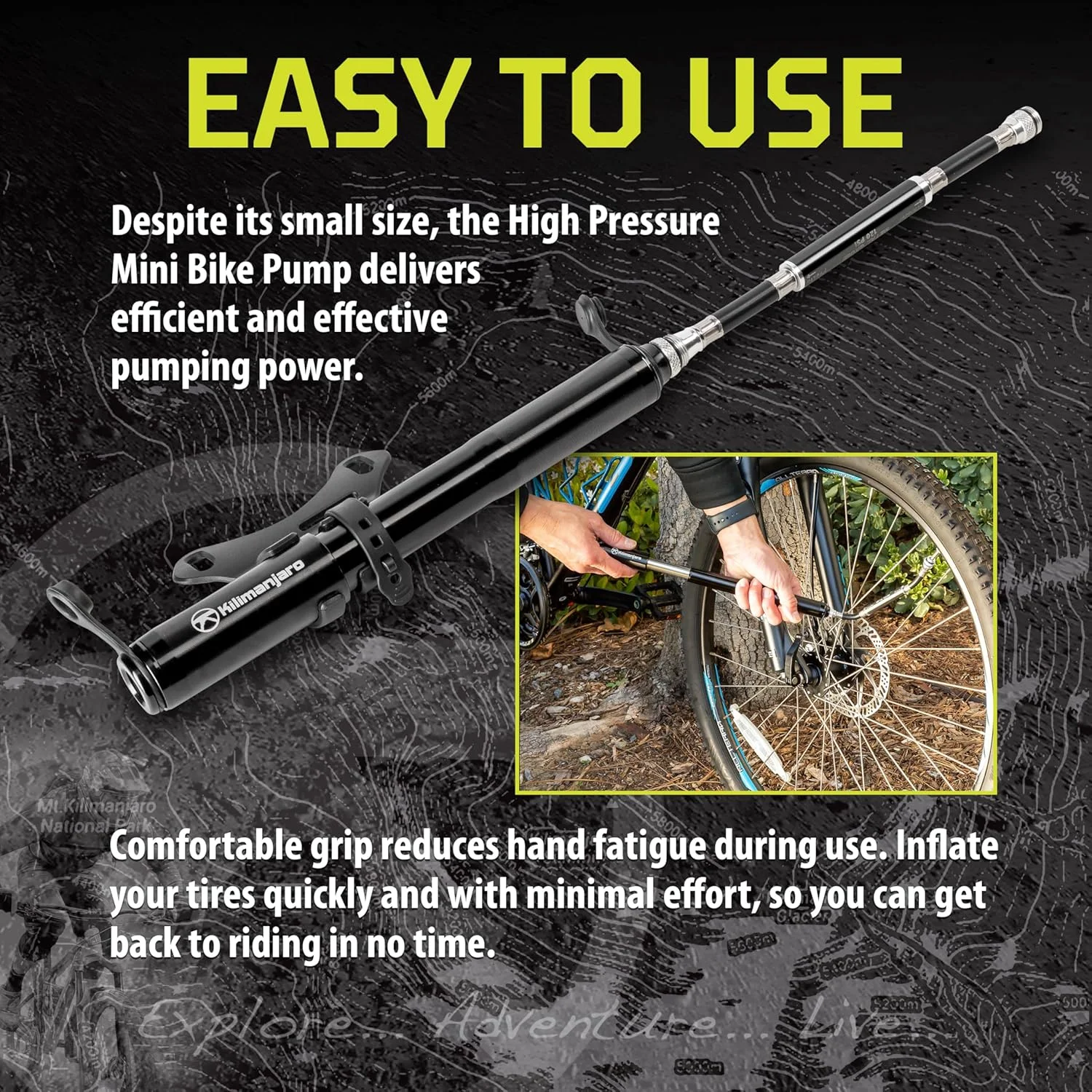 پمپ کوچک فشار قوی سری Kilimanjaro Alltrade، ابزار تعمیر لاستیک دوچرخه، سبک و جمع و جور - 910529ECE
