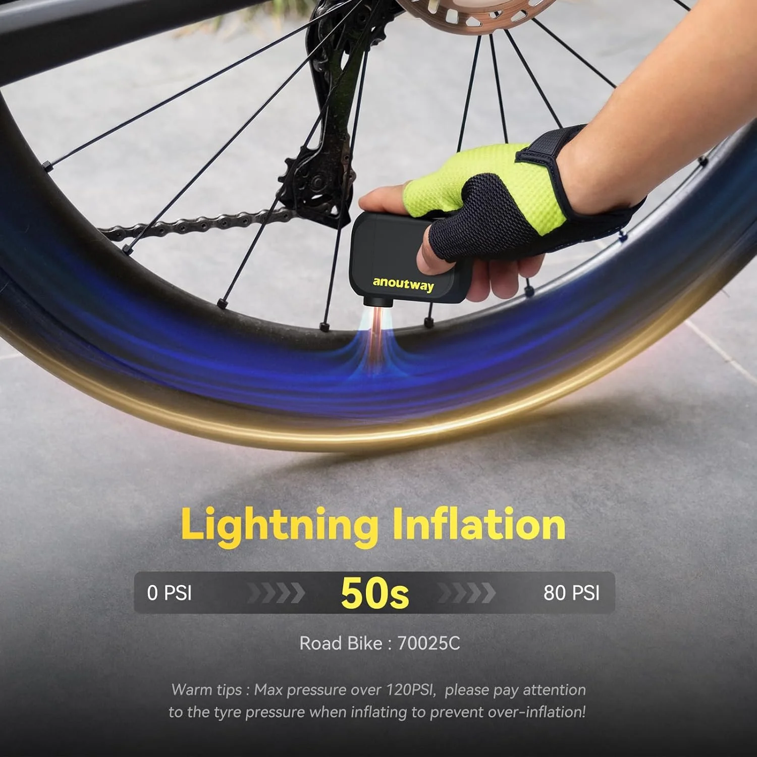 پمپ باد شارژی دوچرخه، پمپ تایر دوچرخه قابل حمل کوچک، خاموش شدن خودکار، حداکثر 150 PSI پمپ برقی دوچرخه برای شیر شرادر و پرستآ AT1