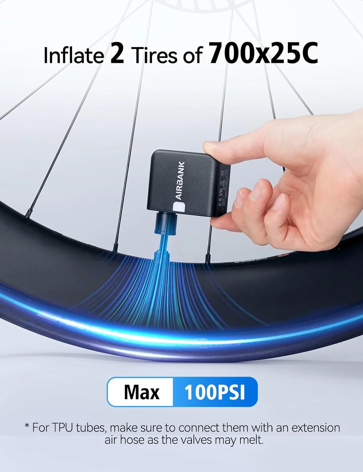 پمپ باد جیبی دوچرخه AIRBANK، پمپ برقی کوچک دوچرخه، کمپرسور باتری مینی 300 میلی آمپر ساعت 100 PSI، پمپ کوچک دوچرخه برای همه دوچرخه ها