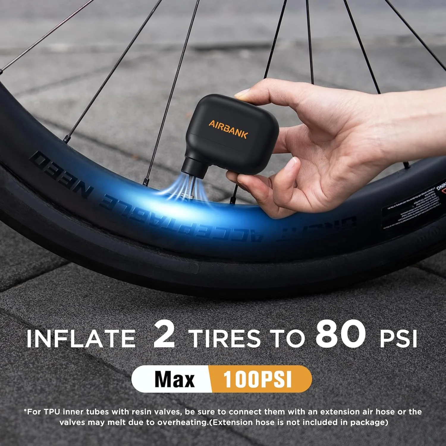 پمپ باد کوچک دوچرخه ایربانک مدل Pocket SE، پمپ باد برقی 100 PSI برای دوچرخه‌های کورسی، پمپ باد قابل حمل دوچرخه، پرکننده لاستیک دوچرخه برای والف شرادر و پرستا با باتری قابل شارژ