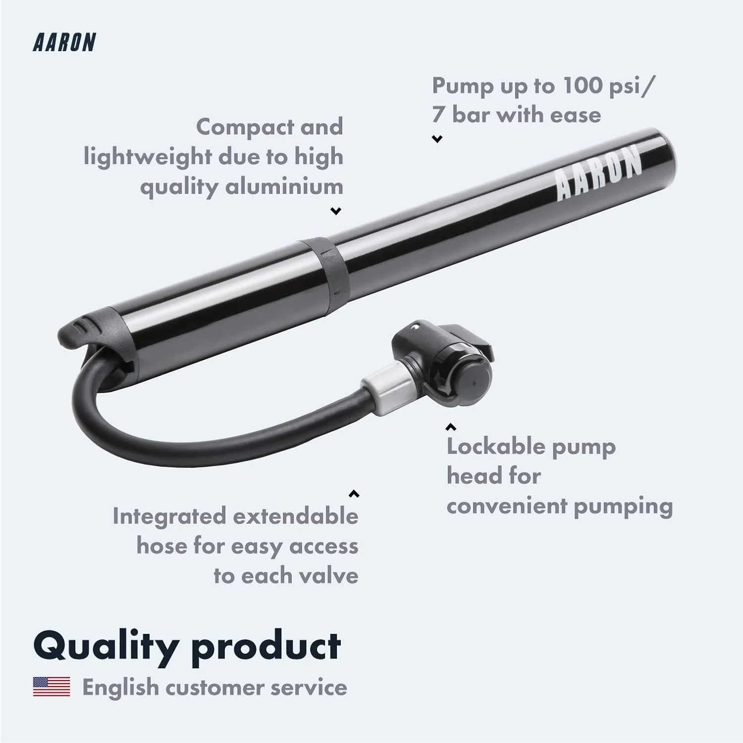 پمپ باد کوچک جیبی AARON Pocket One برای همه والف‌ها - پمپ باد جمع و جور مناسب برای همه فریم‌ها - پمپ دستی قابل حمل با کیت باد کردن رایگان - پمپ چرخ