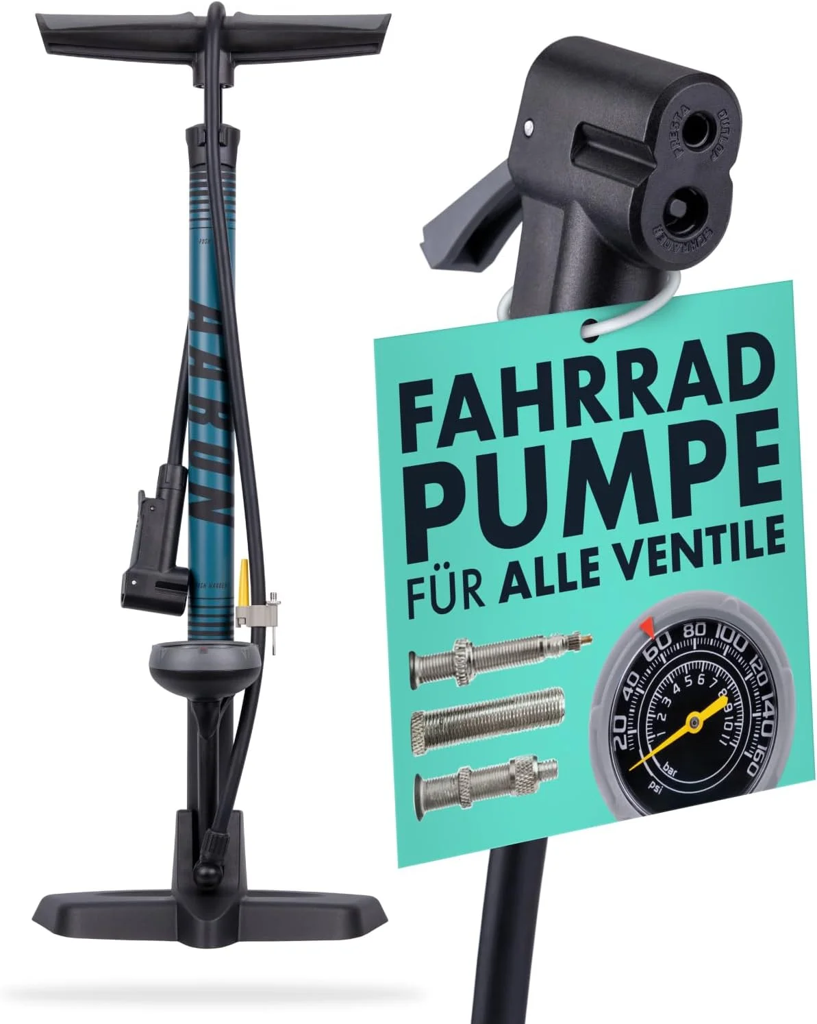 پمپ پایی AARON - مدل Sport One bike - دارای فشارسنج / مناسب برای انواع والف / فشار بالا - به همراه سوزن توپ - برای دوچرخه برقی / دوچرخه کوهستان / دوچرخه مسابقه / سایر