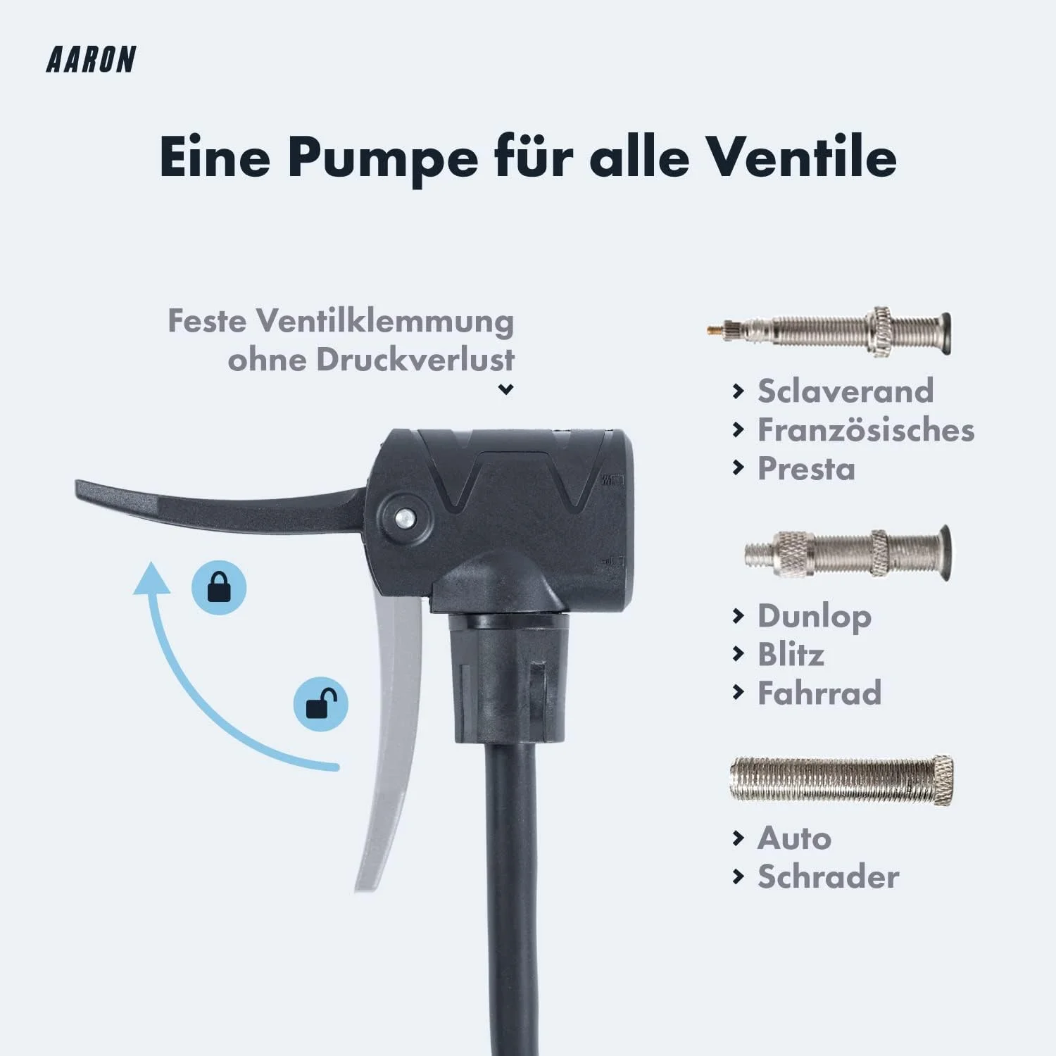 تلمبه زمینی دوچرخه AARON AIR با درجه فشار برای همه دریچه ها، تلمبه فشار قوی دوچرخه، دوچرخه کورسی، تلمبه هوا، تلمبه با اتصال توپی (خاکستری)