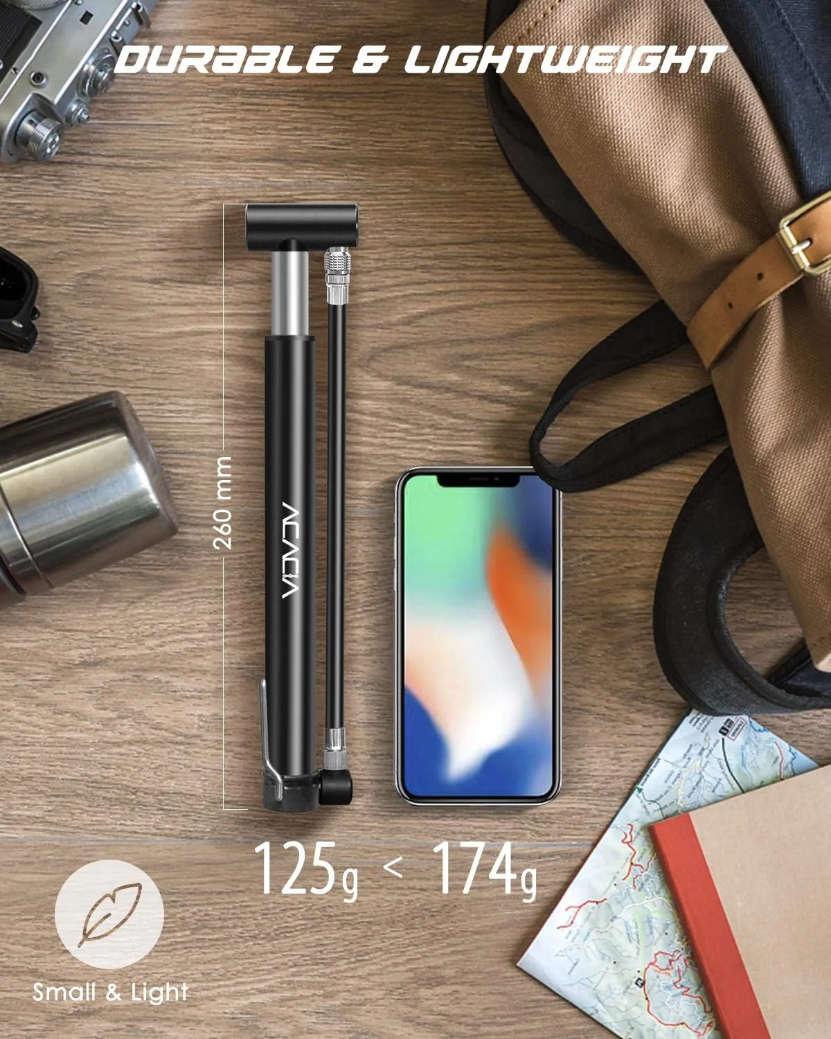 تلمبه مینی دوچرخه آکاسیا مناسب برای والف شرادر و پرستا به همراه بست نصب، ۱۳۰ PSI، ۱۰.۲ اینچ