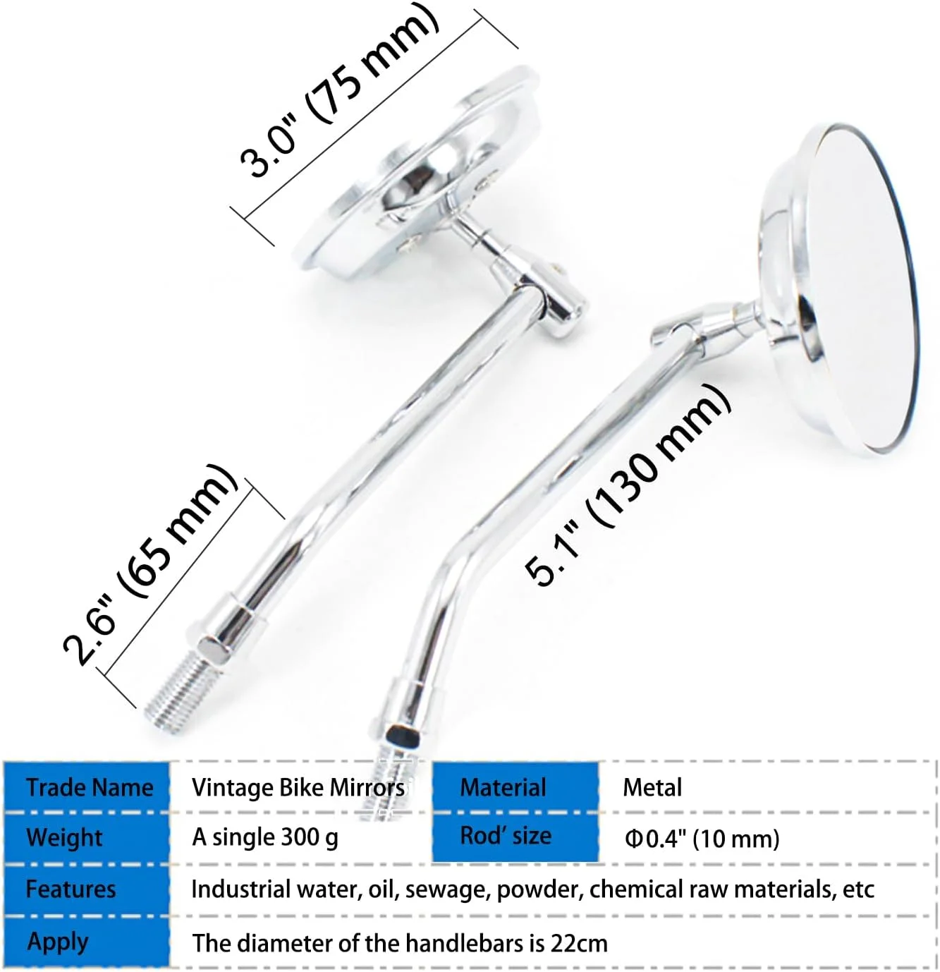 آینه دوچرخه قدیمی فلزی برای فرمان، آینه دید عقب دوچرخه کروز، آینه بغل دوچرخه برقی، قاب فولادی گالوانیزه برای قطعات دوچرخه رترو