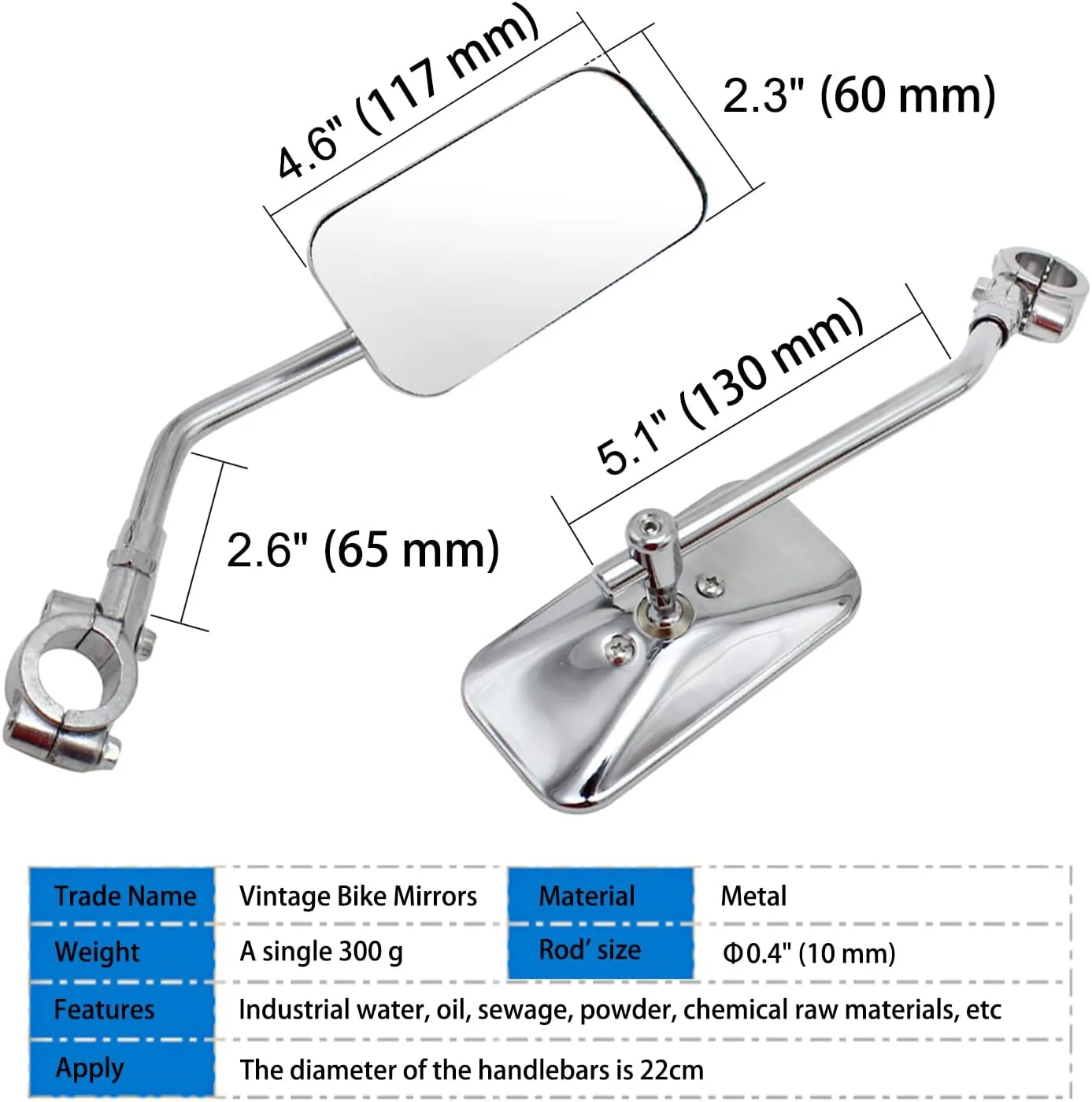 آینه دوچرخه قدیمی فلزی برای فرمان، آینه دید عقب دوچرخه کروز، آینه بغل دوچرخه برقی، قاب فولادی گالوانیزه برای قطعات دوچرخه رترو
