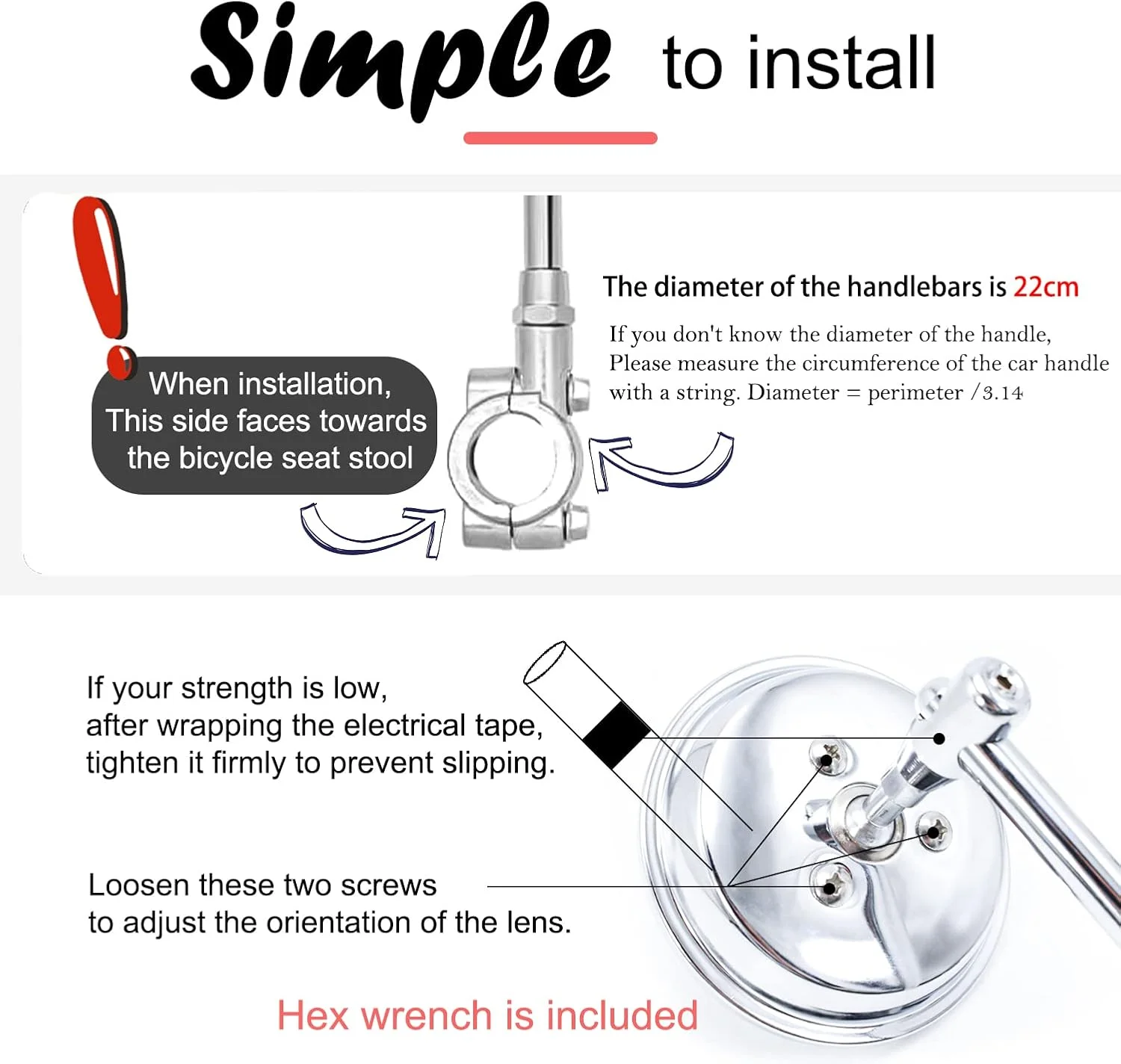 آینه دوچرخه قدیمی فلزی برای فرمان، آینه دید عقب دوچرخه کروز، آینه بغل دوچرخه برقی، قاب فولادی گالوانیزه برای قطعات دوچرخه رترو