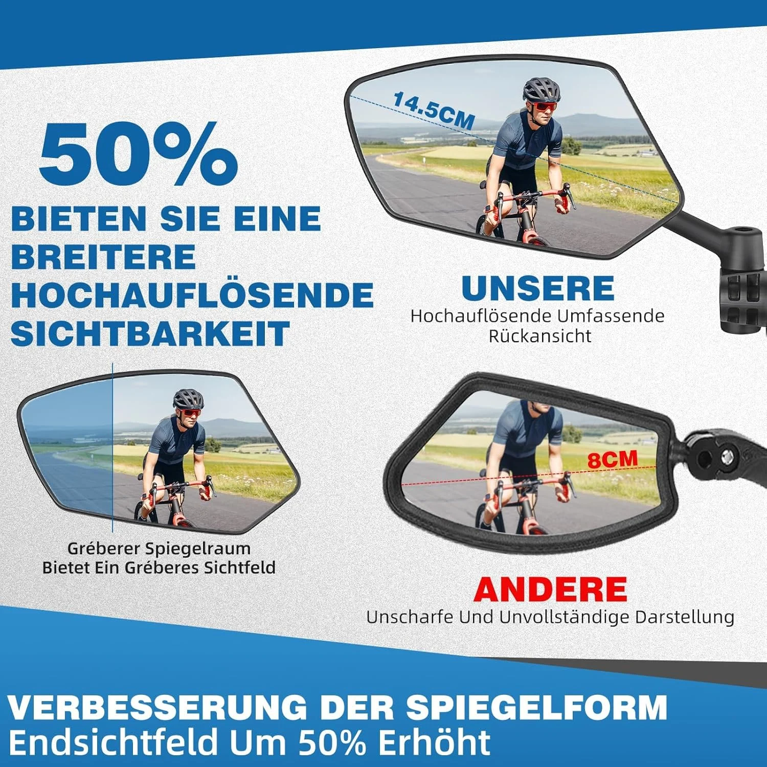 آینه دوچرخه WESTGIRL، ضد ضربه، آینه بزرگ HD، آینه دید عقب، دوچرخه، آینه دوچرخه قابل تنظیم برای دوچرخه های الکترونیکی، آینه انتهای فرمان جهانی (چپ)