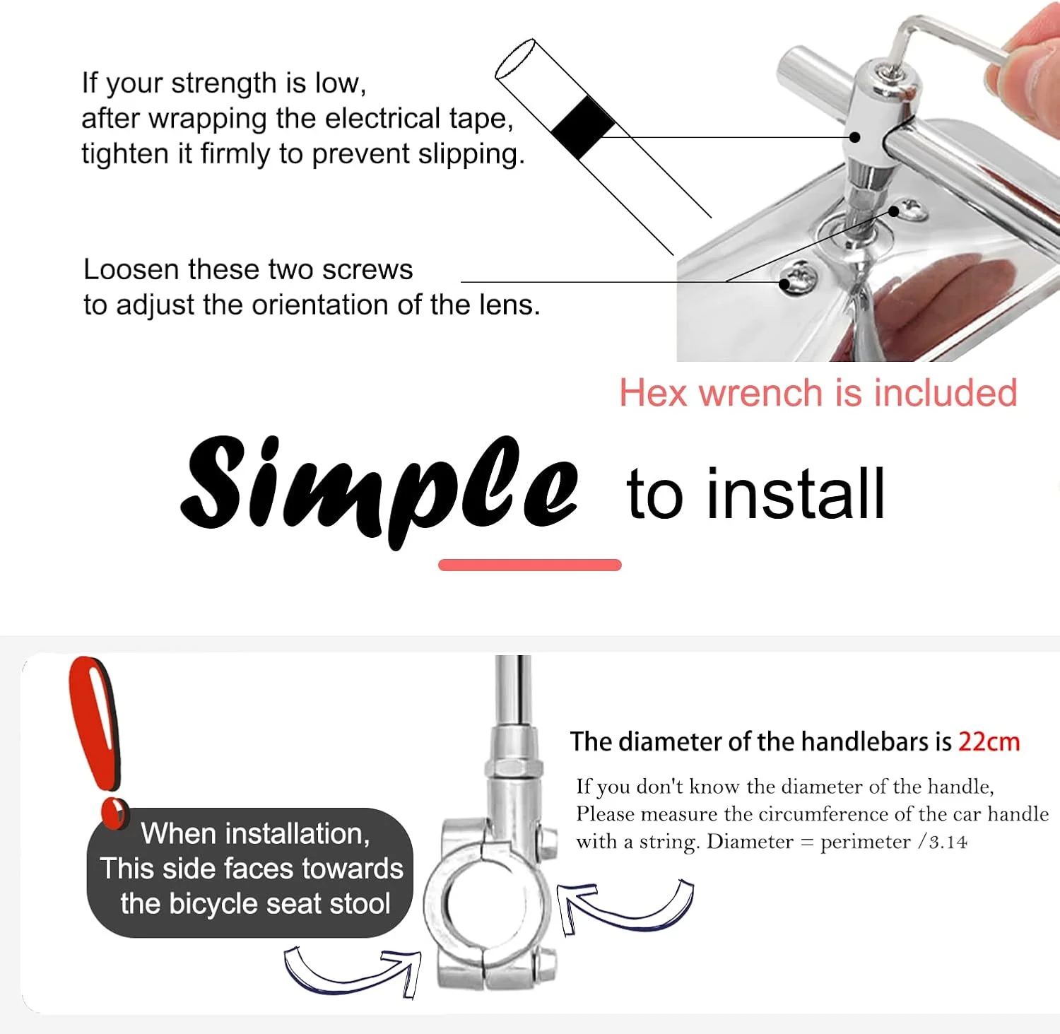 آینه دوچرخه قدیمی فلزی برای فرمان، آینه دید عقب دوچرخه کروز، آینه بغل دوچرخه برقی، قاب فولادی گالوانیزه برای قطعات دوچرخه رترو