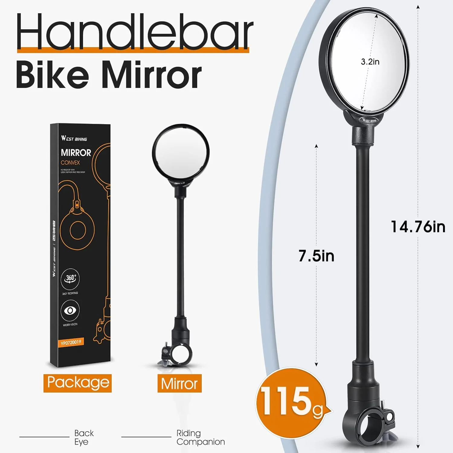 آینه دوچرخه WESTGIRL، آینه دید عقب زاویه باز قابل تنظیم 360 درجه، آینه دوچرخه سواری ایمن HD محدب ضد ضربه، آینه فرمان دوچرخه جهانی برای دوچرخه کوهستانی، جاده، BMX، 1 عدد آینه دوچرخه WESTGIRL، آینه دید عقب زاویه باز قابل تنظیم 360 درجه، آینه دوچرخه سواری ایمن HD محدب ضد ضربه، آینه فرمان دوچرخه جهانی برای دوچرخه کوهستانی، جاده، BMX، 1 عدد
