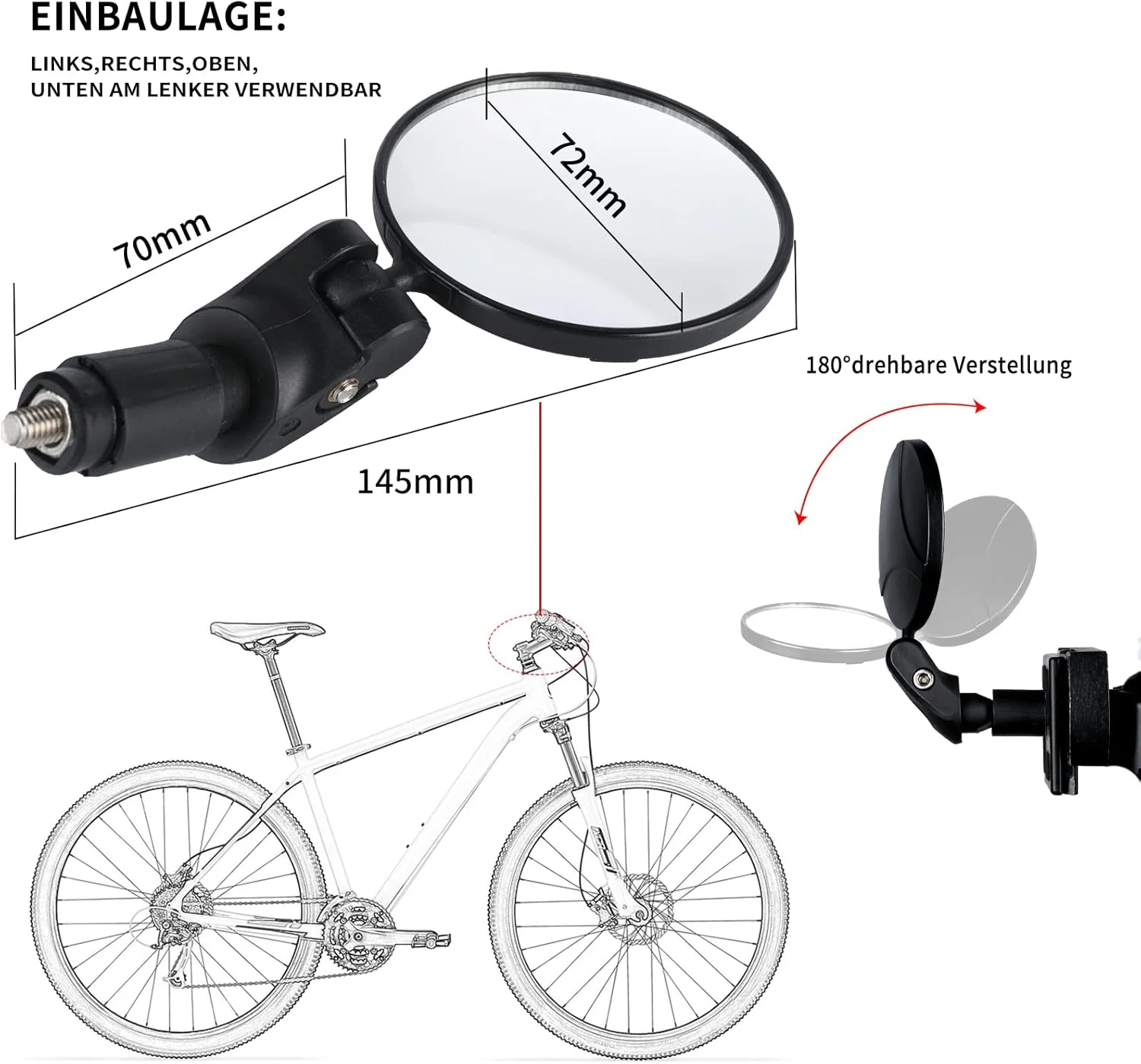 بسته 2 عددی آینه دوچرخه، آینه های دید عقب، ژل چرخشی 360 درجه برای فرمان، 18 میلی متر - 22 میلی متر، آینه HD دوچرخه برای دوچرخه کوهستانی، اسکوتر برقی، دوچرخه های جاده ای (مشکی)