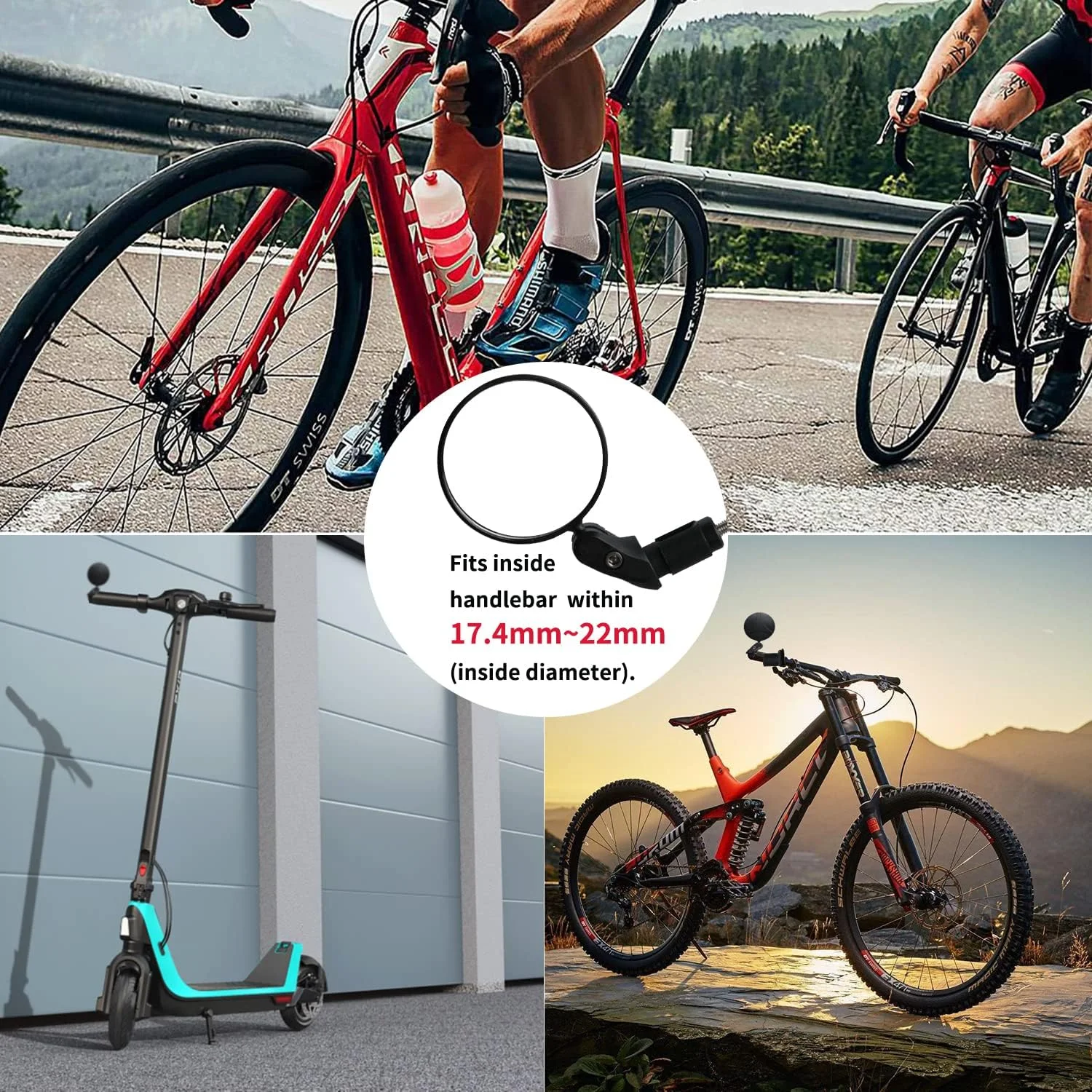 بسته 2 عددی آینه دوچرخه، آینه های دید عقب، ژل چرخشی 360 درجه برای فرمان، 18 میلی متر - 22 میلی متر، آینه HD دوچرخه برای دوچرخه کوهستانی، اسکوتر برقی، دوچرخه های جاده ای (مشکی)