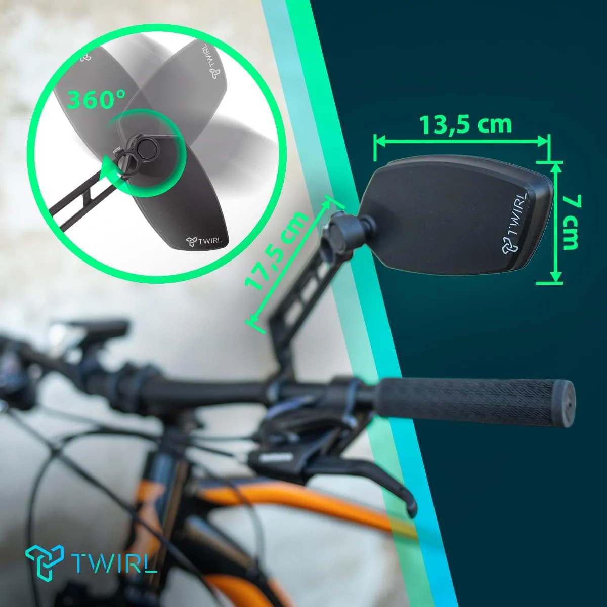 آینه دوچرخه شیشه ای زاویه باز TWIRL Spy Space NBS 175 مناسب برای دوچرخه های برقی - سمت چپ