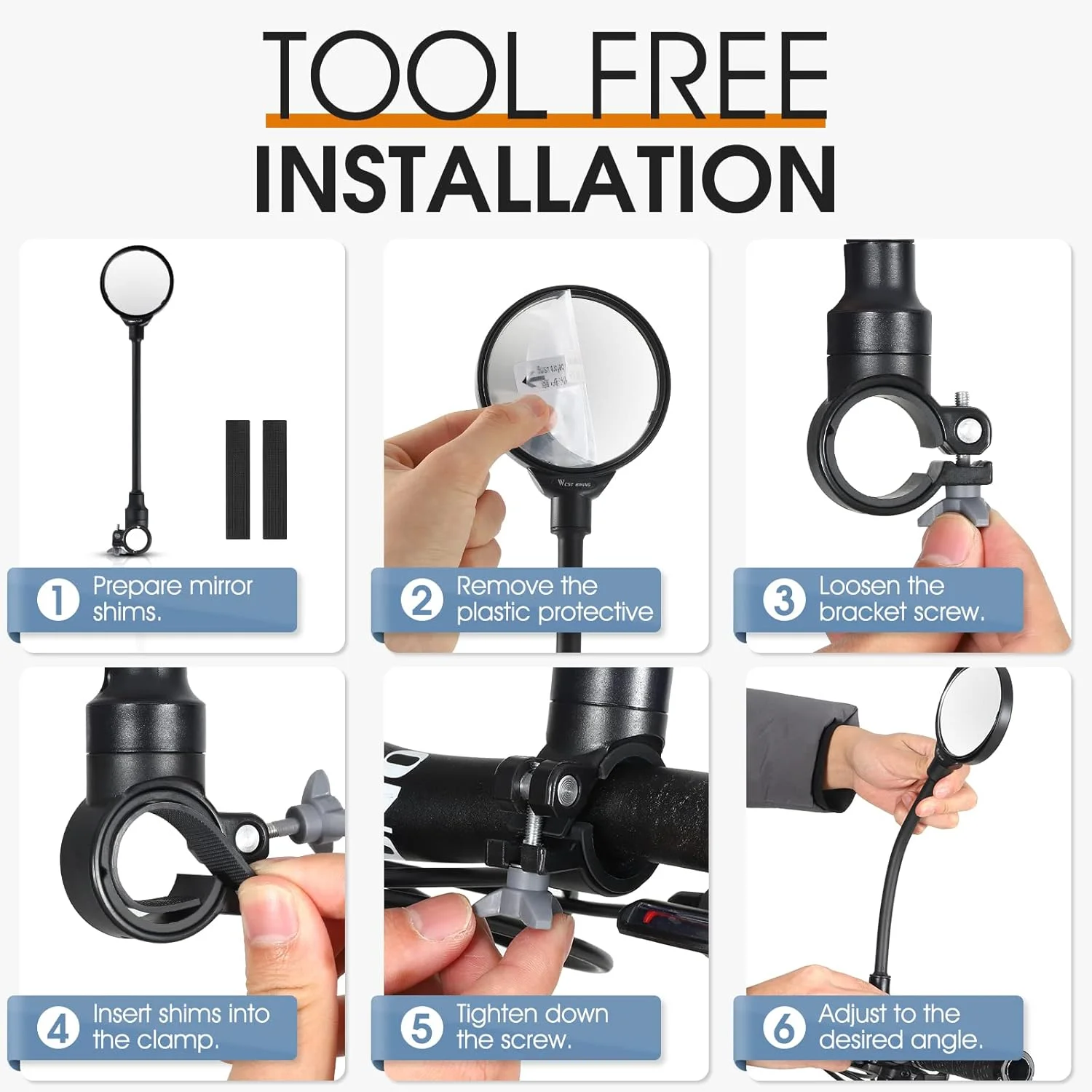 آینه دوچرخه West Biking، قابل نصب روی فرمان، آینه شیشه ای عقب نمای دوچرخه با قابلیت چرخش و تنظیم، آینه محدب اکریلیک زاویه باز ایمنی برای دوچرخه کوهستانی و جاده