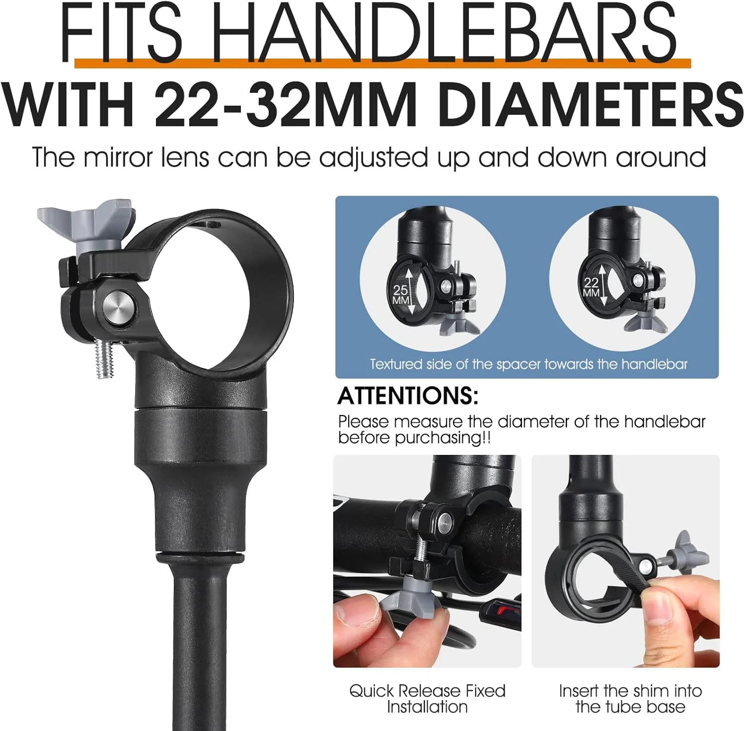 آینه دوچرخه West Biking، قابل نصب روی فرمان، آینه شیشه ای عقب نمای دوچرخه با قابلیت چرخش و تنظیم، آینه محدب اکریلیک زاویه باز ایمنی برای دوچرخه کوهستانی و جاده