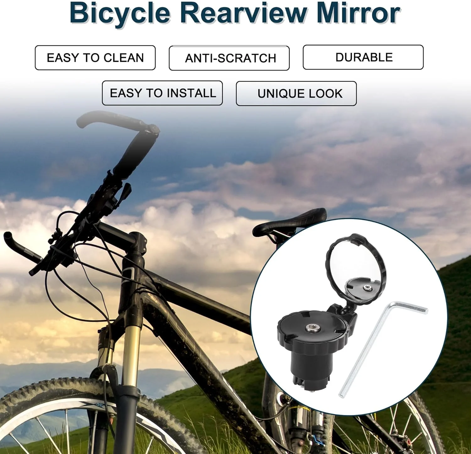 آینه عقب دوچرخه 4.4x4 سانتی متر قابل تنظیم | آینه دوچرخه فرمان جلو مشکی با لوازم جانبی نصب برای دوچرخه کوهستانی و جاده ای 1 عدد