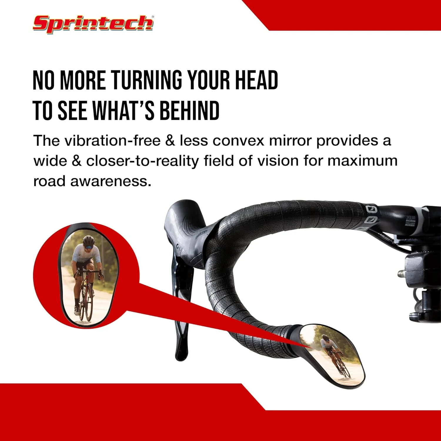 افزونه فرمان دوچرخه مسابقه ای Sprintech Racing XL، یکپارچه، میدان دید گسترده، آینه قابل تنظیم برای دوچرخه مسابقه ای چپ و راست