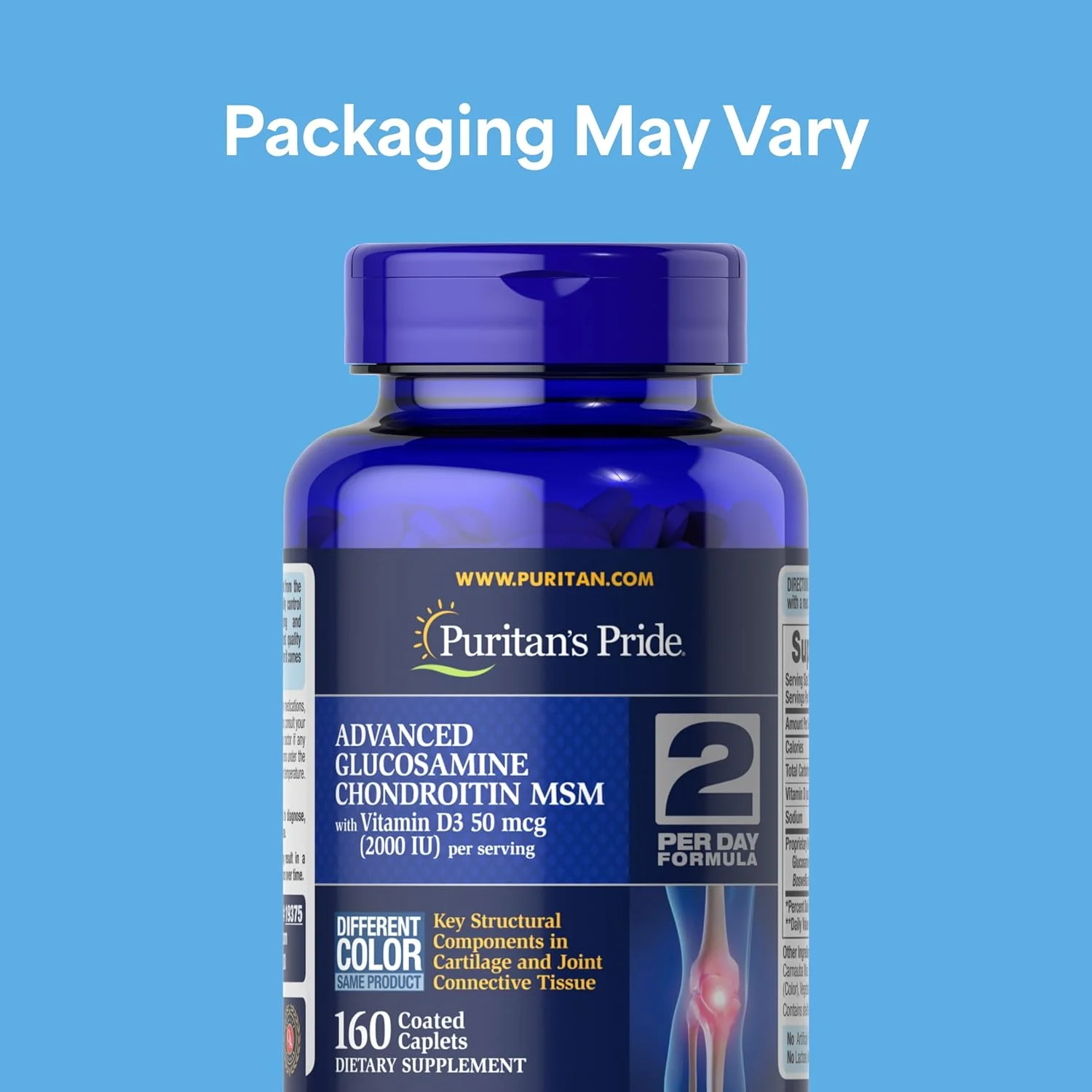 کپسول های گلوکوزامین کندرویتین با ویتامین D3 با قدرت سه برابر پیوریتانز پراید، 160 عدد